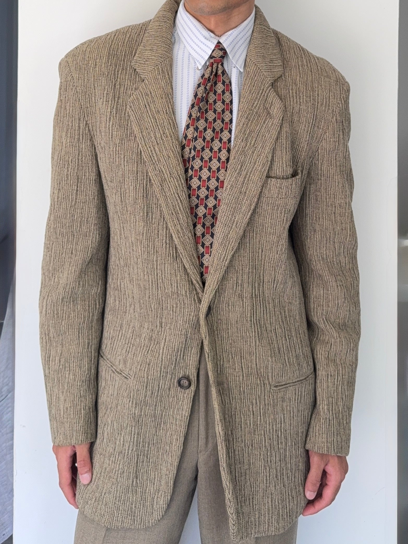 ジャケット・アウター 90s emporio armani rayon tailored jacket Emporio Armani 1990s 3D 'Tree Bark' Textured Wool Rayon Sports