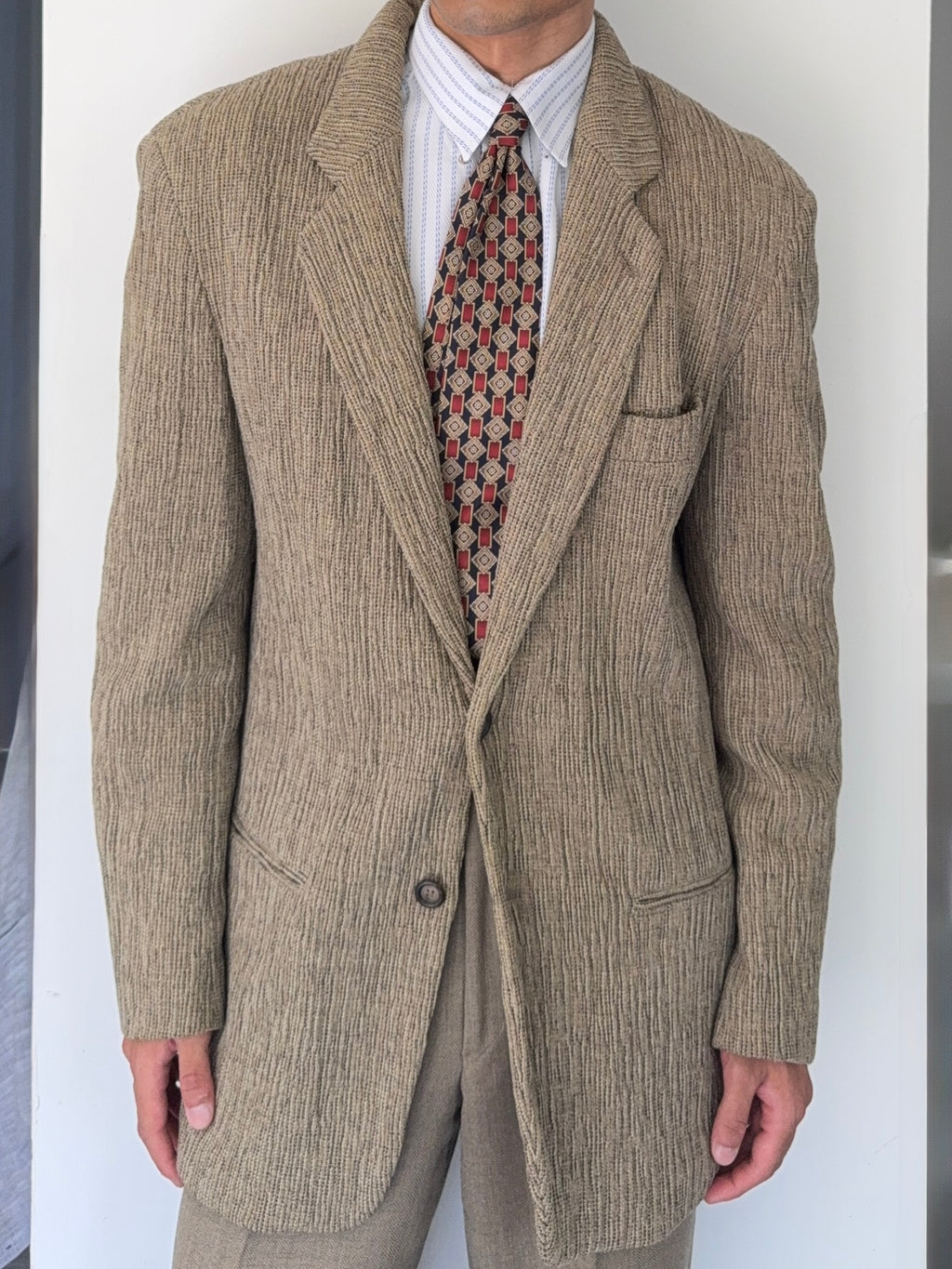Emporio Armani 1990s 3D 'Tree Bark' Textured Wool Rayon Sports Jacket Blazer - Size L