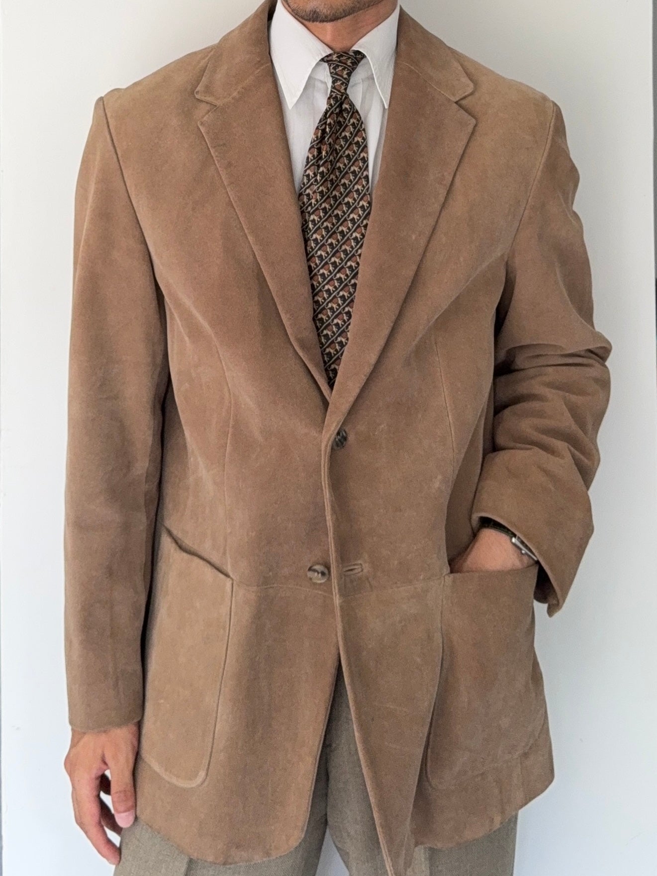 Hugo Boss 1990s Italian Calf Leather Suede 2B Jacket - Size L