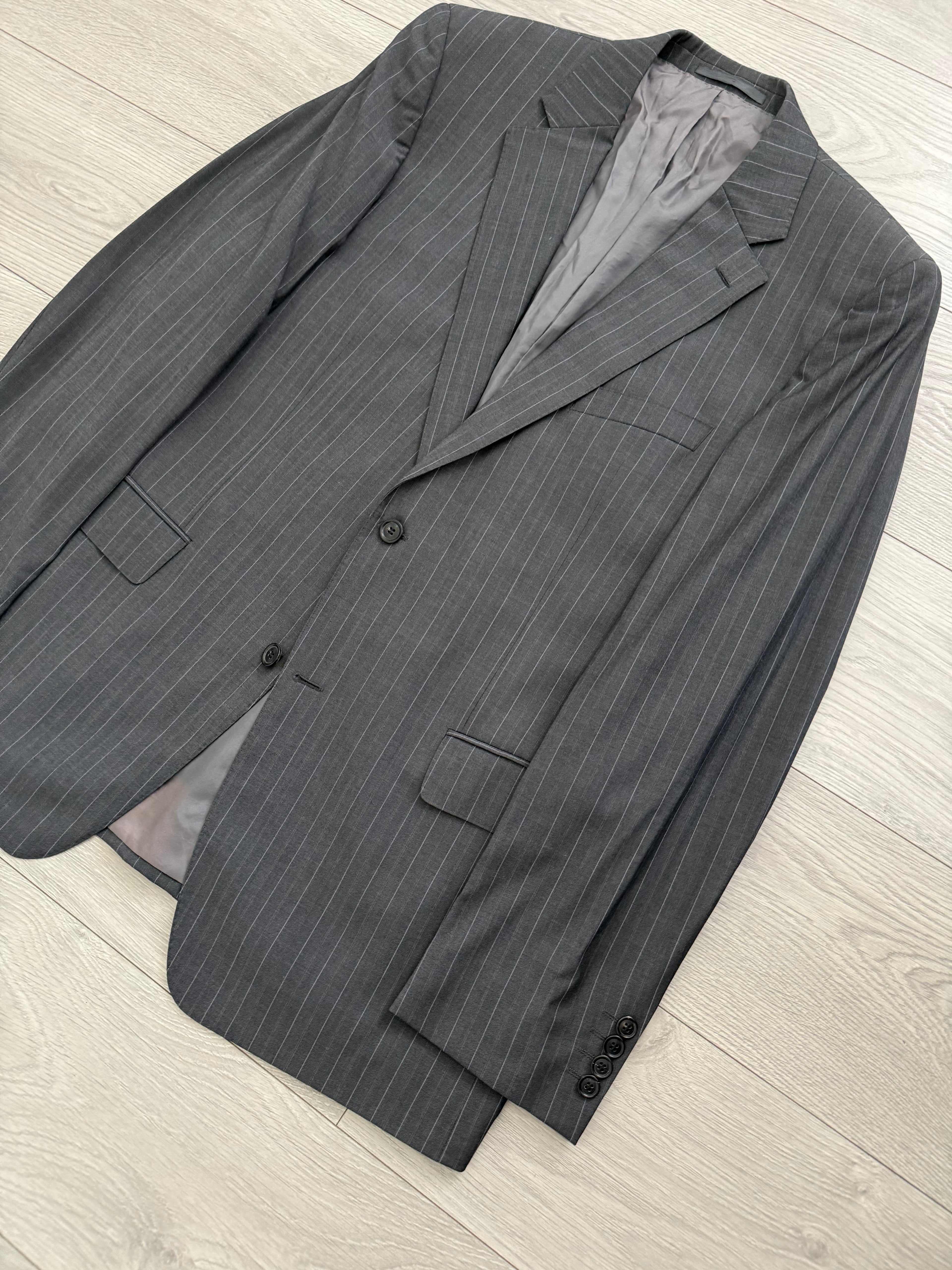 Hugo Boss 1990s 'Reno' Pinstriped 2B Lightweight Wool Grey Suit - Size XXL Jacket / 38" Waist