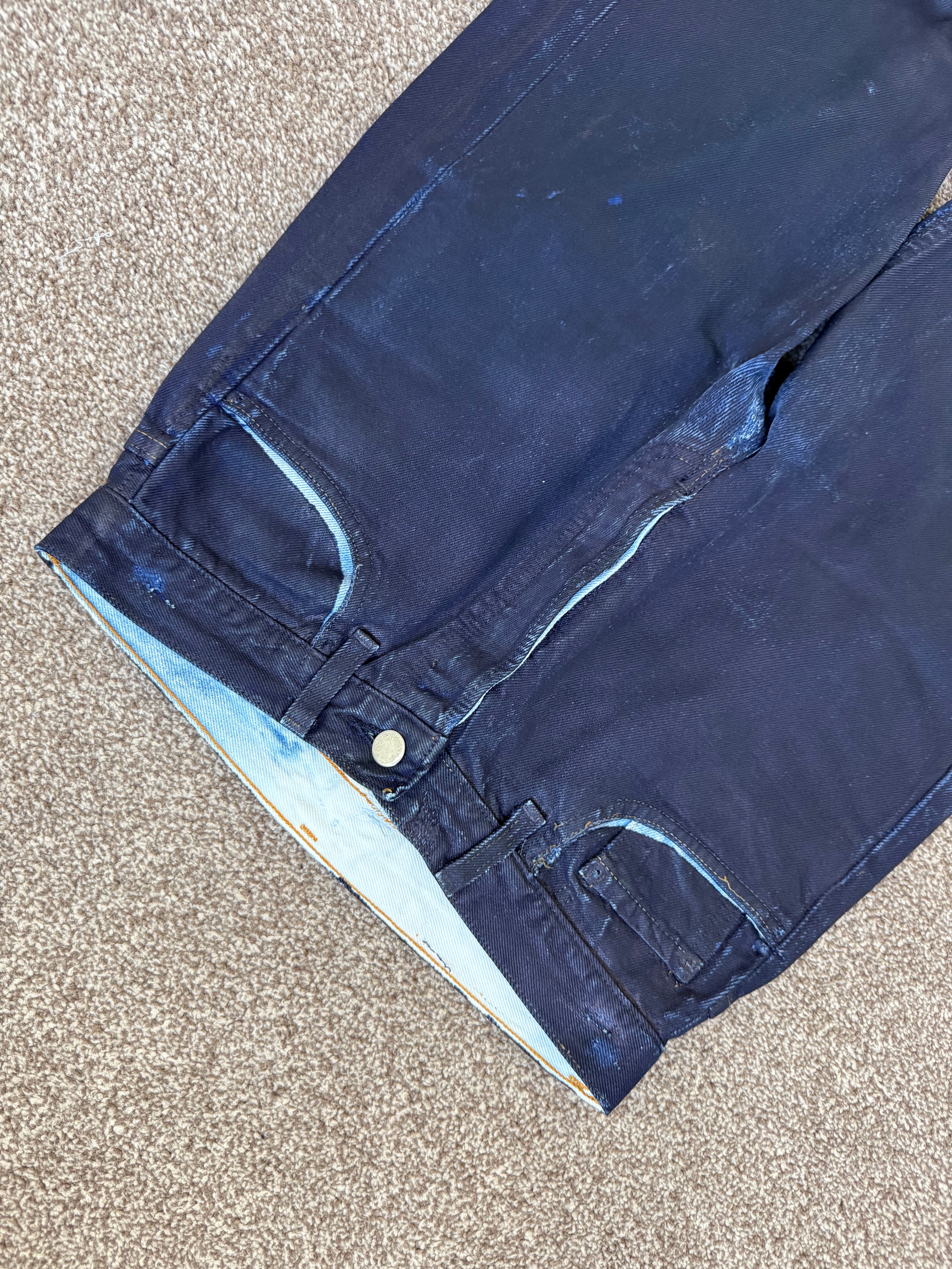 Maison Martin Margiela Artisanal Line (0)(10) AW2001 Blue Painted Denim Jeans - Size 28" Waist