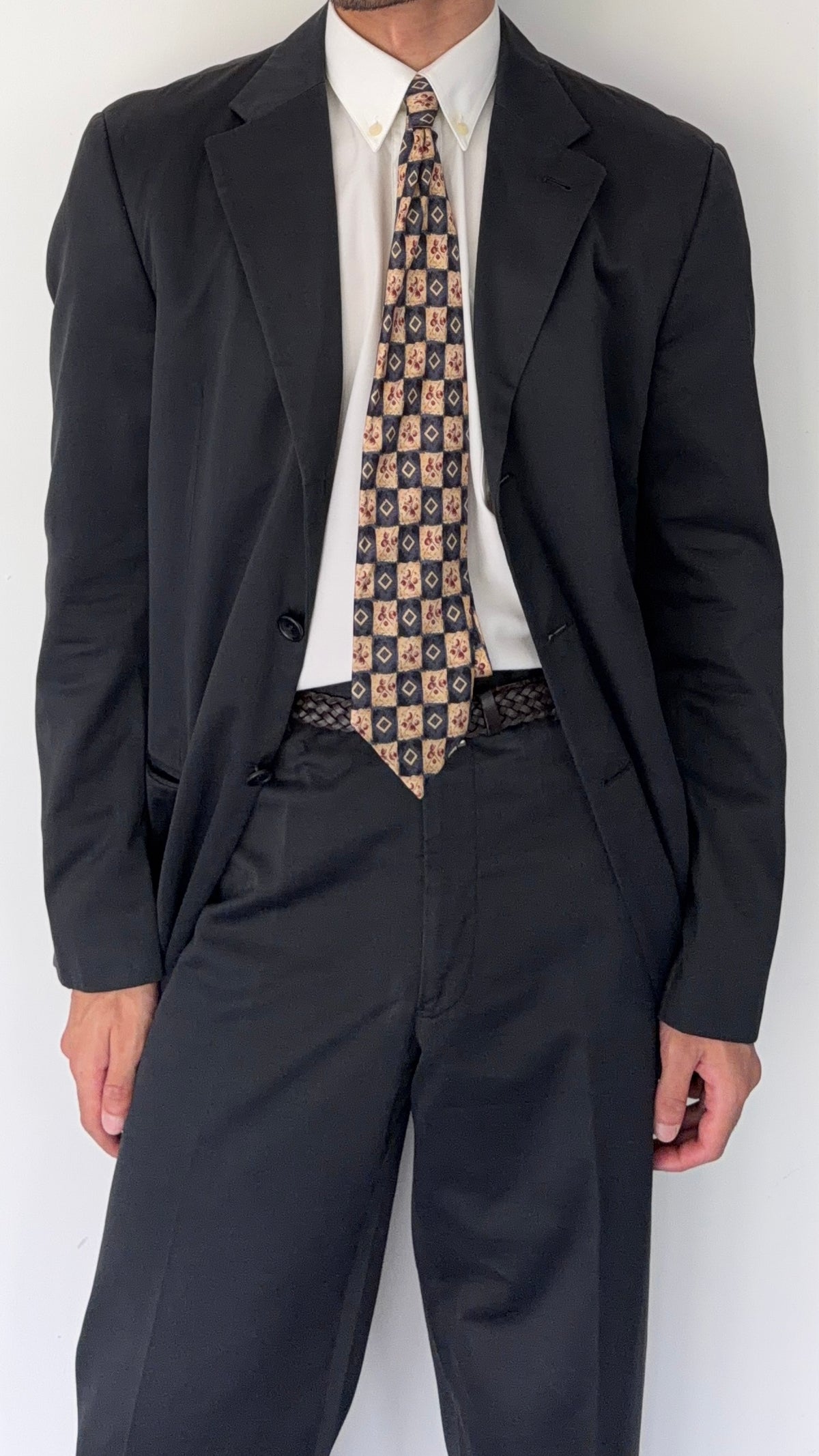 Armani 1990s Cotton 3B Black Suit - Size L Jacket / 34" Waist