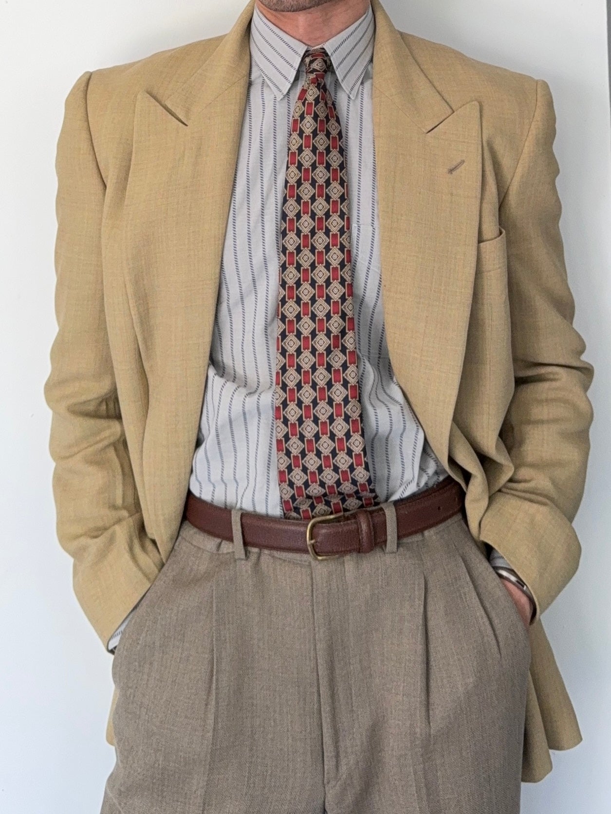 Valentino 1980s Peaked Lapel Double Breasted Textured Wool Blend Unstructured Sports Jacket Blazer - Size M