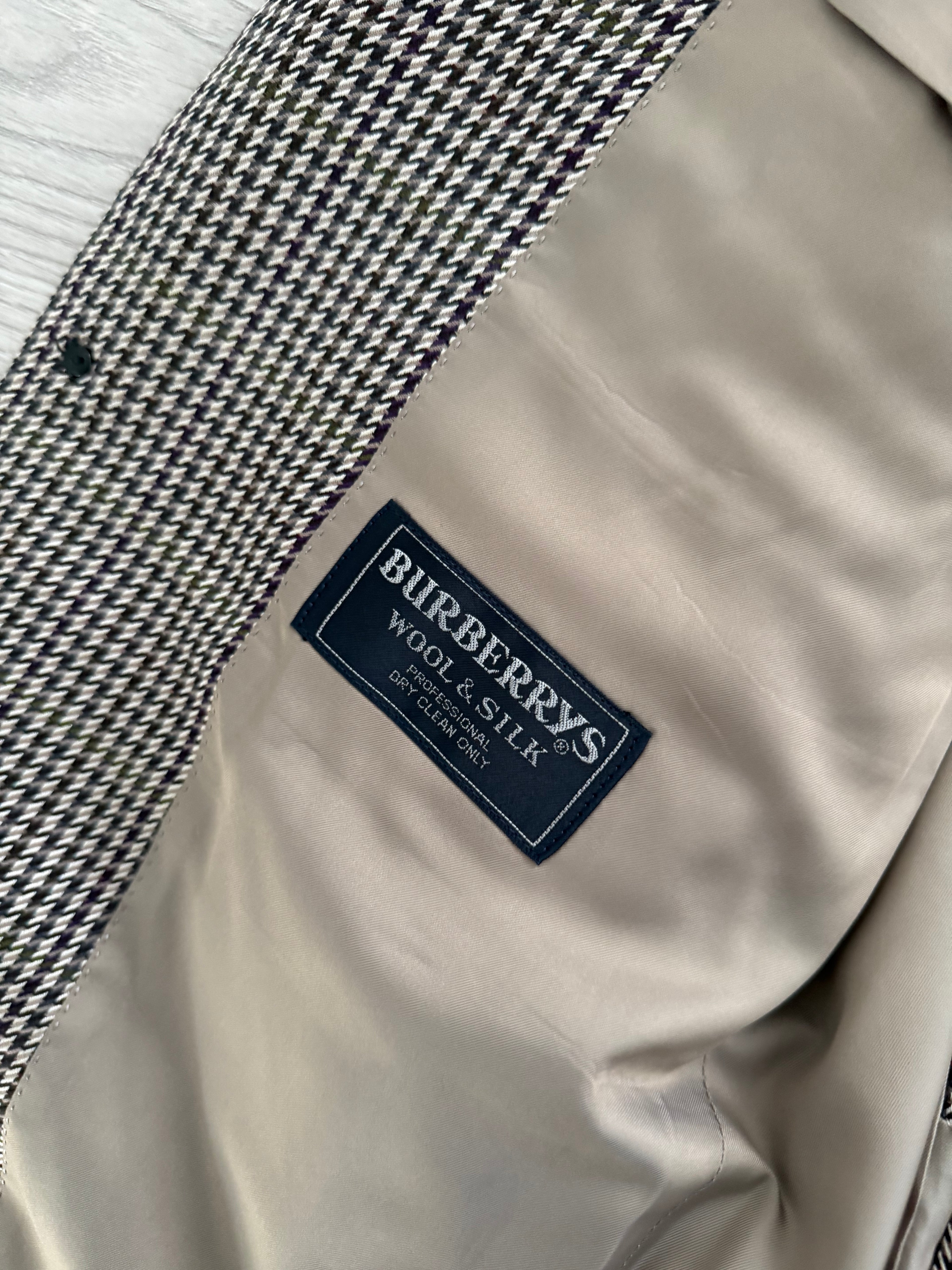 Burberry 1990s 2B Wool Silk Puppytooth Lightweight Partially Lined Sports Jacket Blazer - Size S