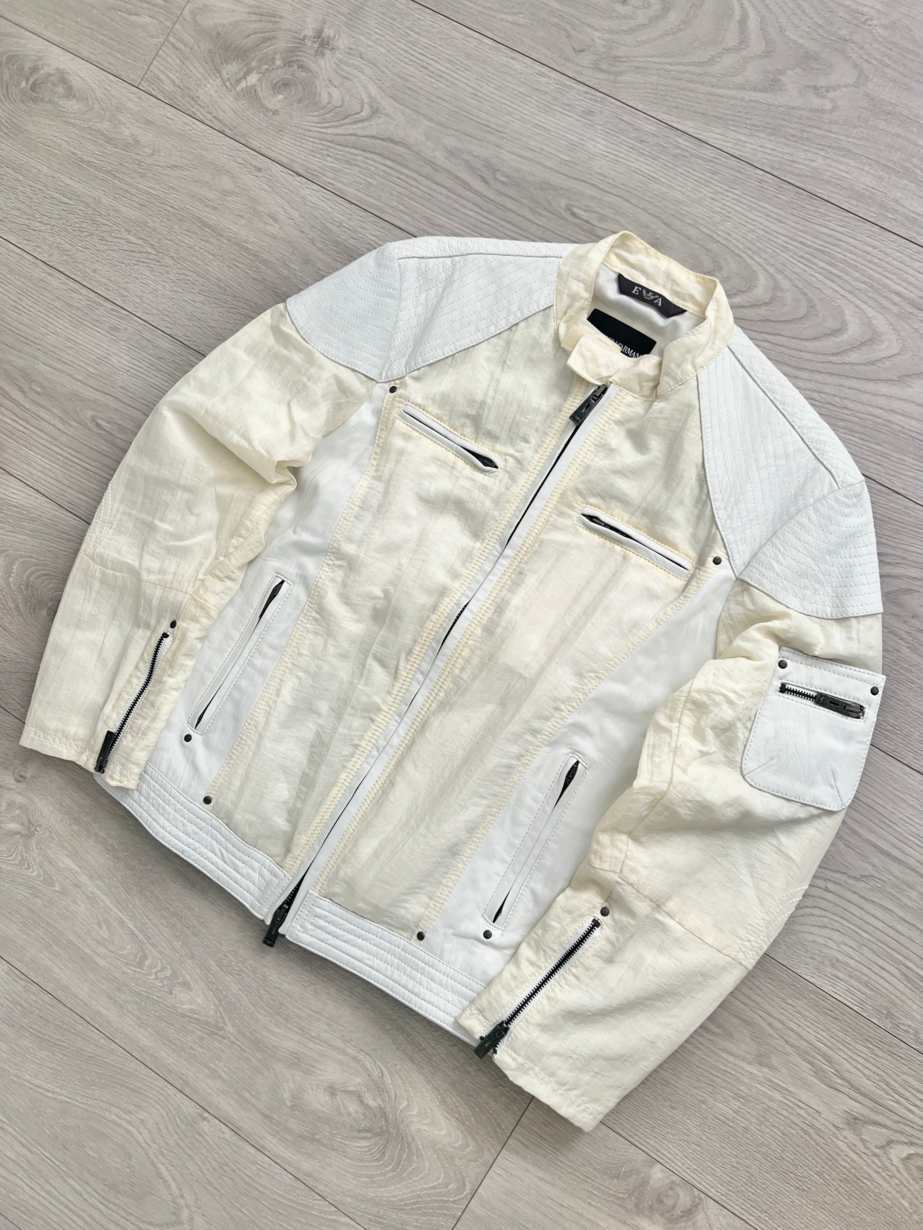 Emporio Armani 2001 Leather Panelled Cafe Racer Moto Jacket - Size M