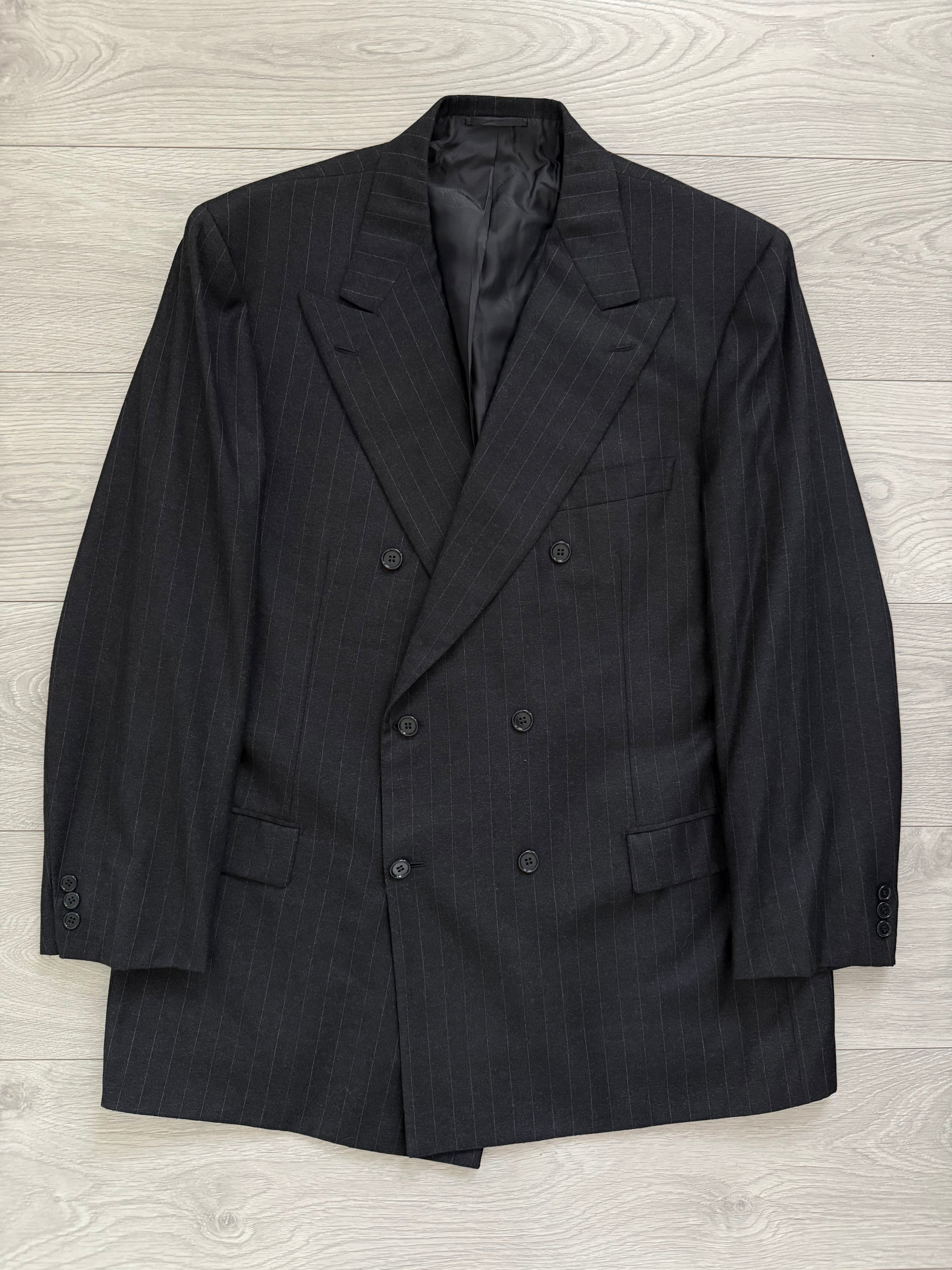 Brioni Peaked Lapel Double Breasted Striped Wool Blazer Jacket - Size XXL