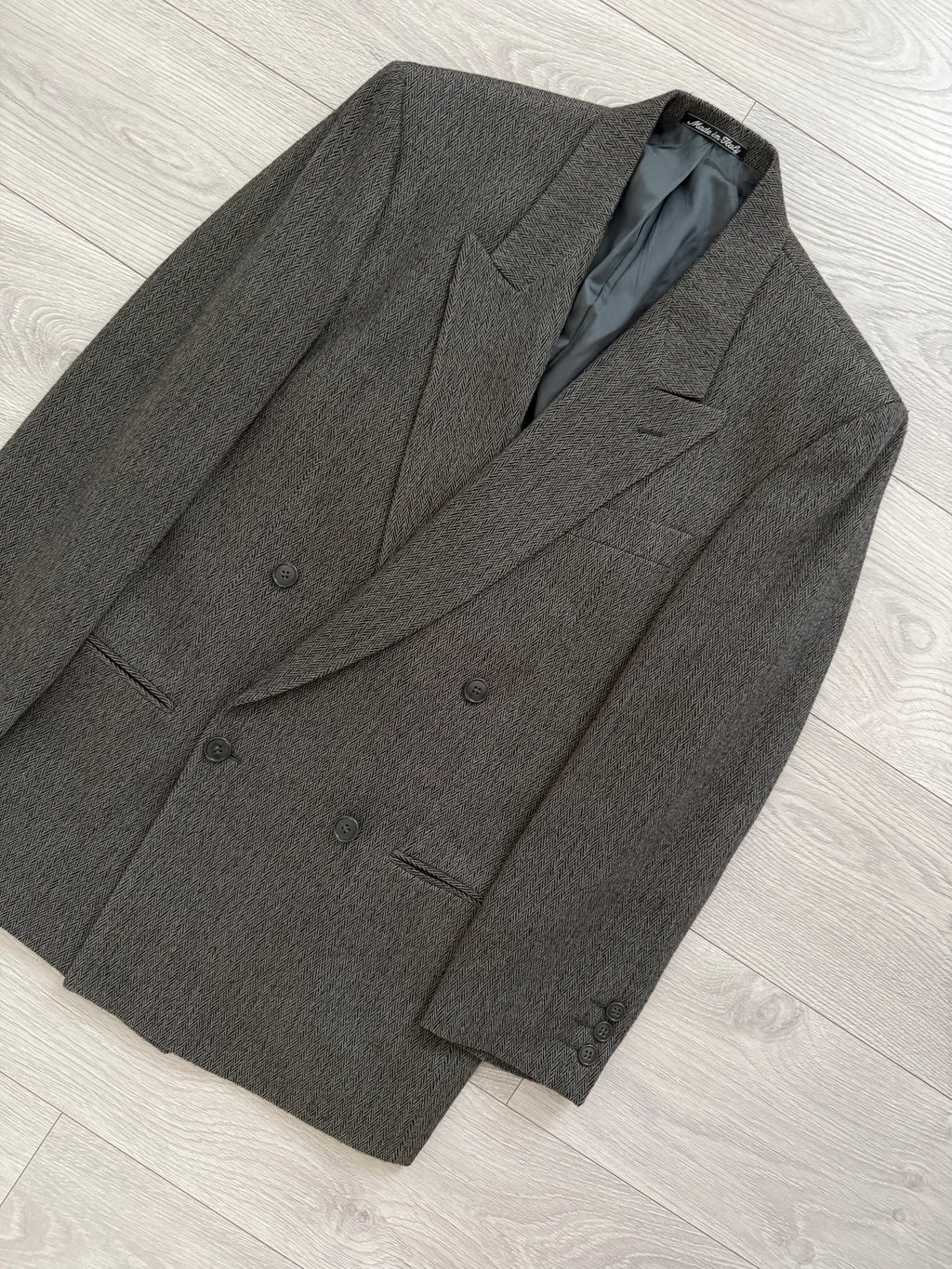 Giorgio Armani Mainline 1980s Chevron Herringbone Double Breasted Wool Sports Jacket Blazer - Size S