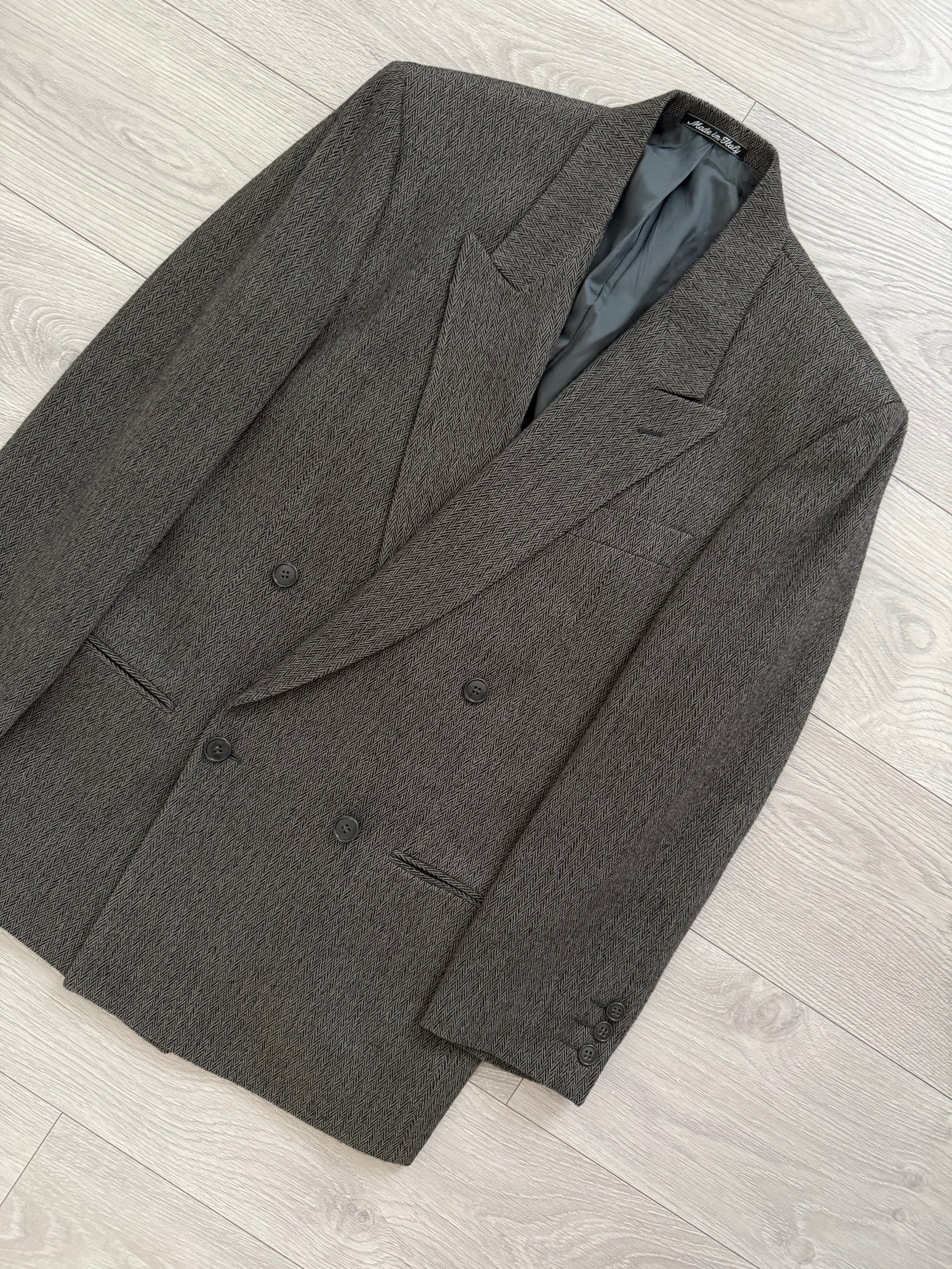 Giorgio Armani Mainline 1980s Chevron Herringbone Double Breasted Wool Sports Jacket Blazer - Size S
