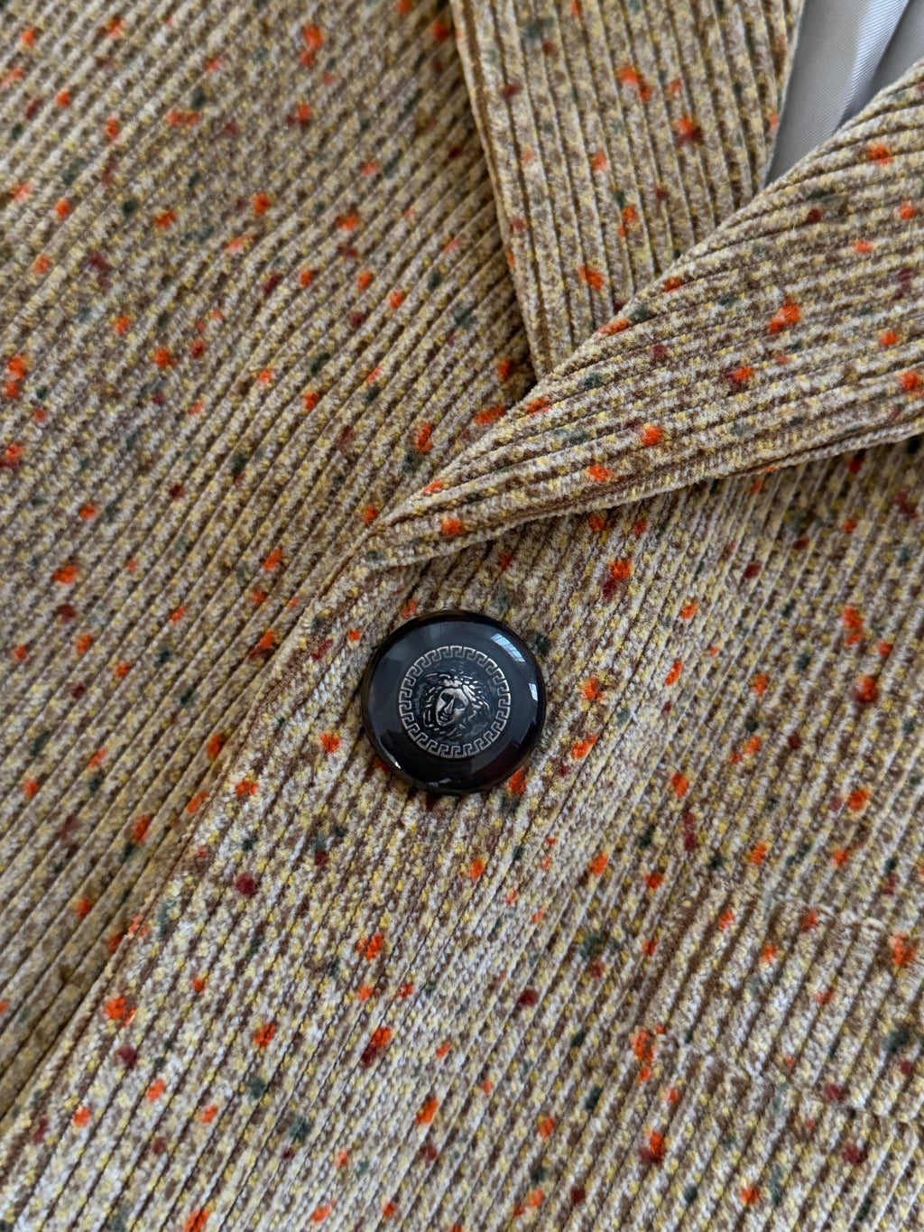 Versace Couture 1990s Metal Button Speckled Cotton Corduroy Sport Jacket Blazer - Size S
