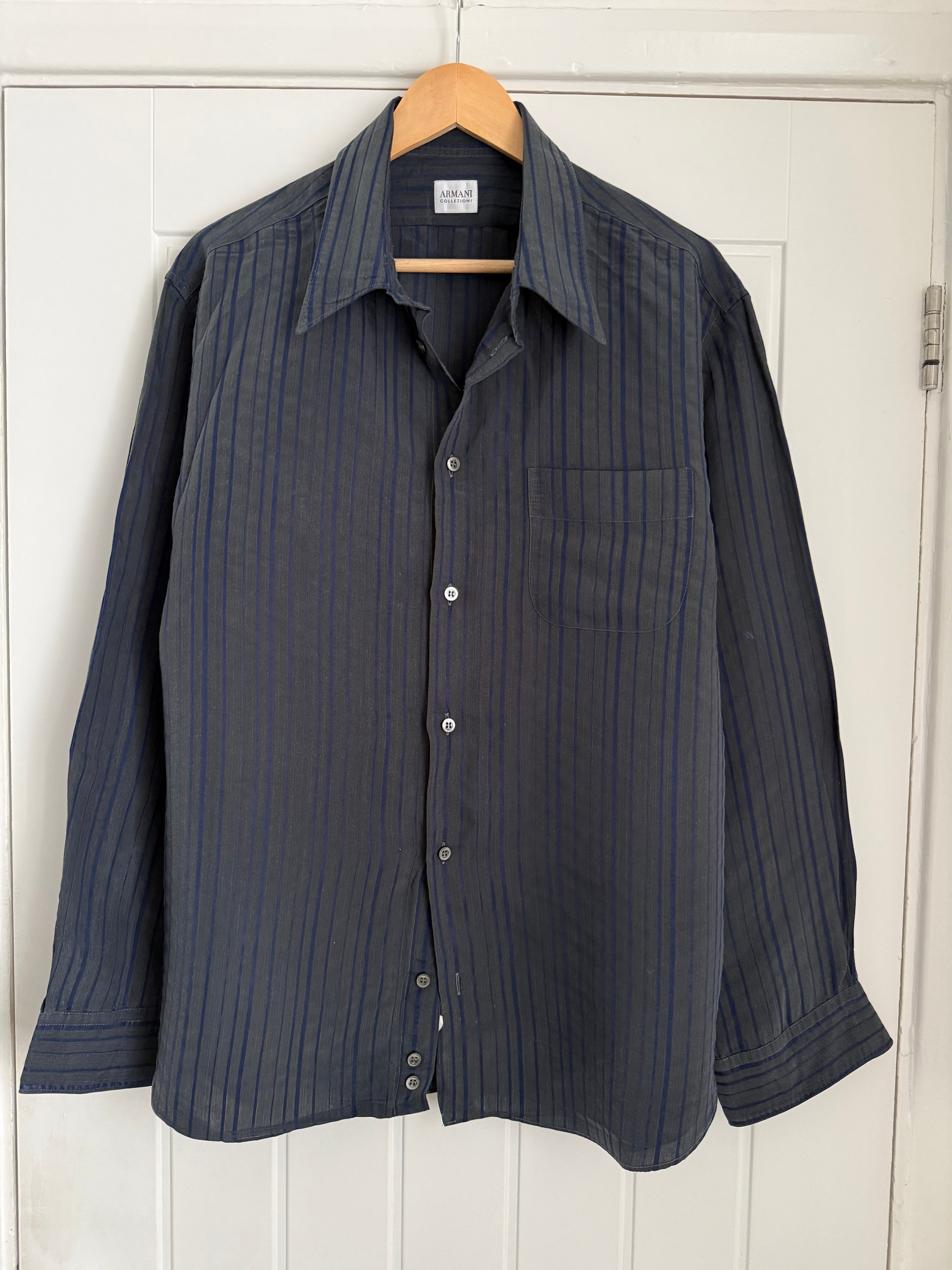 Armani 1990s Multi-Stripe Pattern Long Sleeve Relaxed Shirt - Size XL