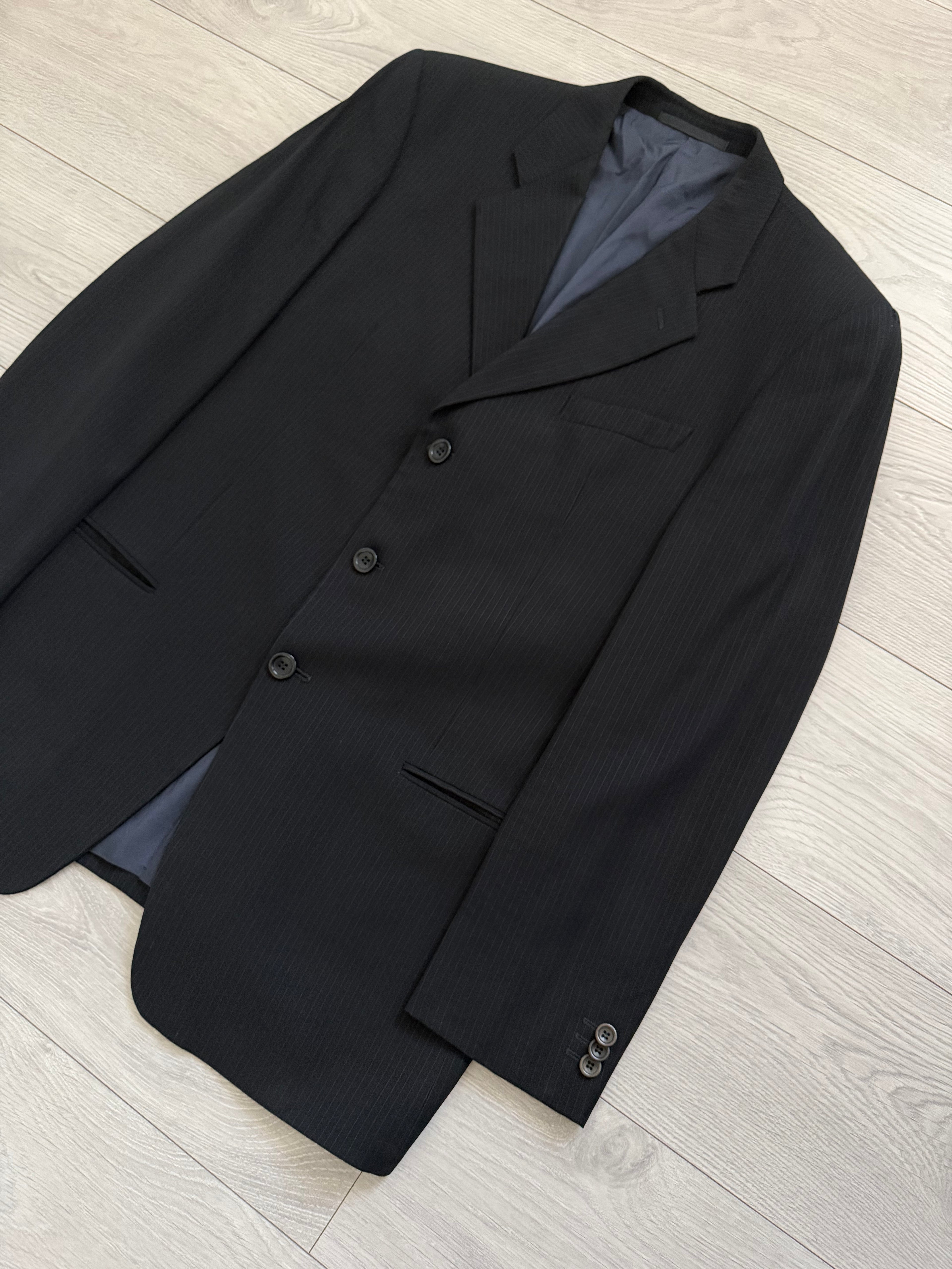 Armani 1990s 3B Pinstriped Textured Pleated Wool Suit  - Size XL Jacket / 36" Waist
