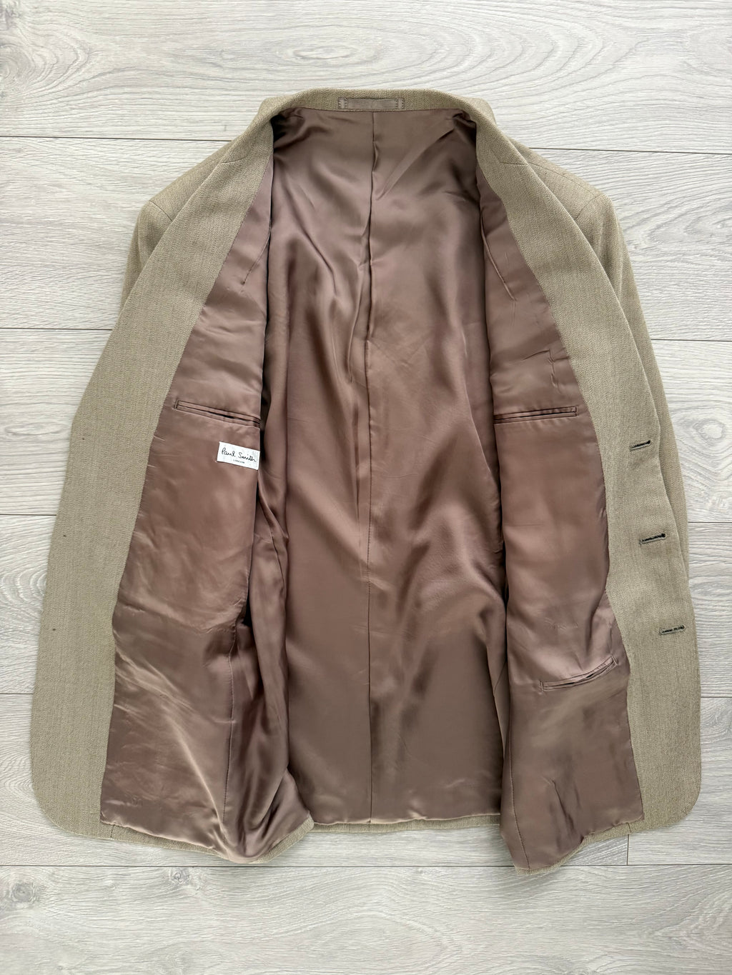 Paul Smith 1990s 3B Double Pleat Crepe Weave Wool Suit Stone Beige - Size L Jacket / 31" Waist