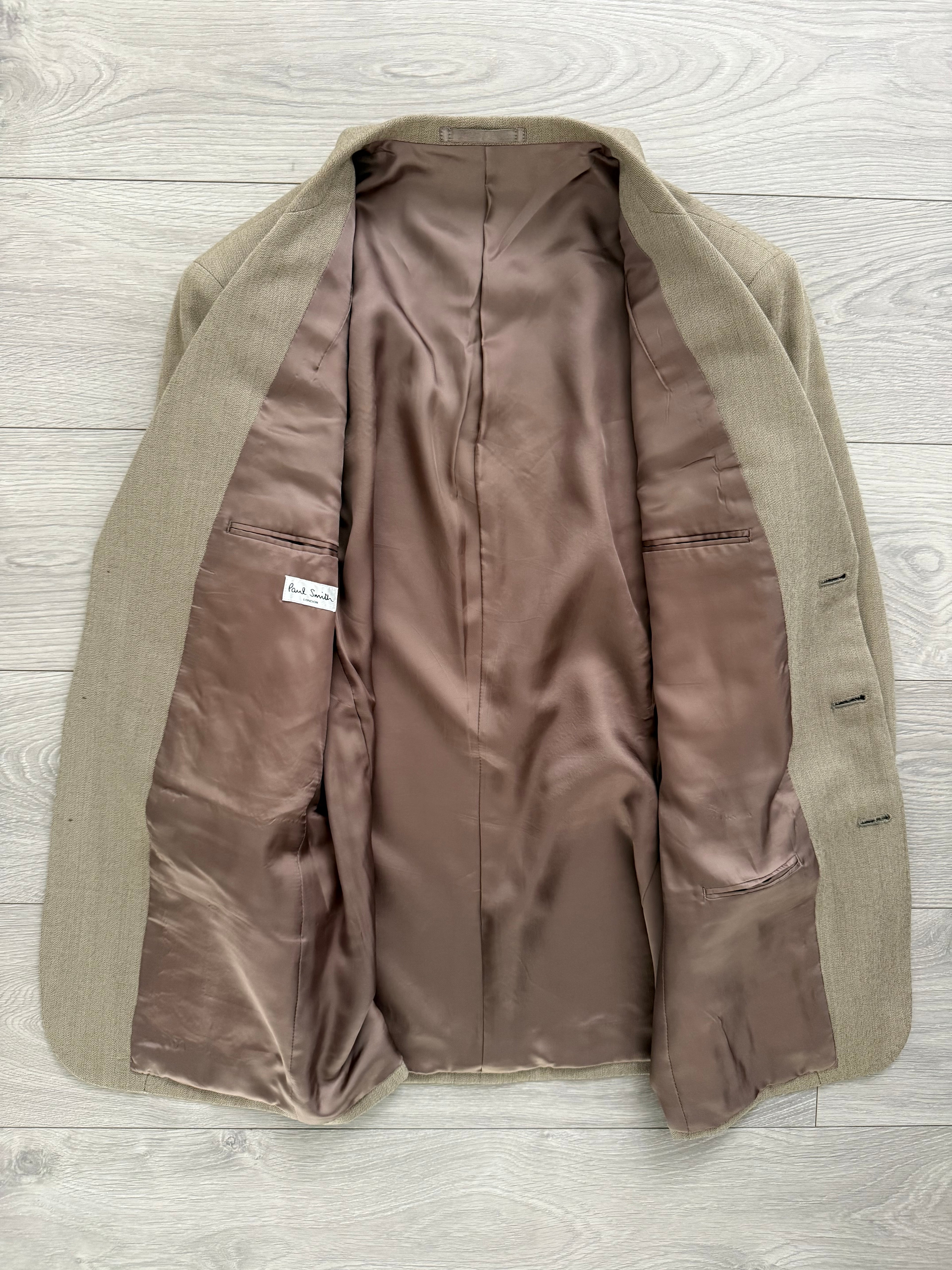 Paul Smith 1990s 3B Double Pleat Crepe Weave Wool Suit Stone Beige - Size L Jacket / 31" Waist