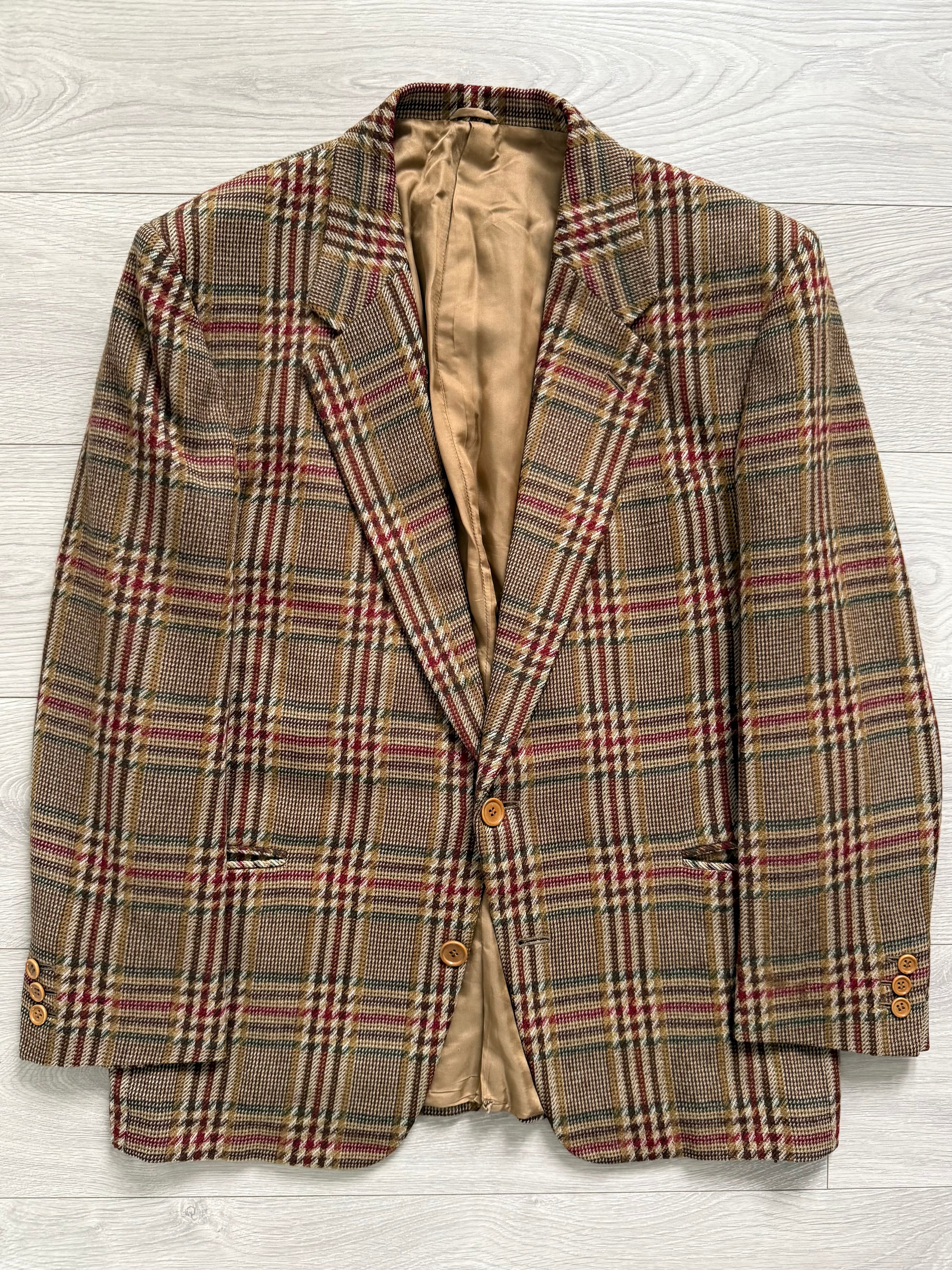 Valentino 1980s 2B Textured Wool Check Sports Jacket Blazer  - Size L