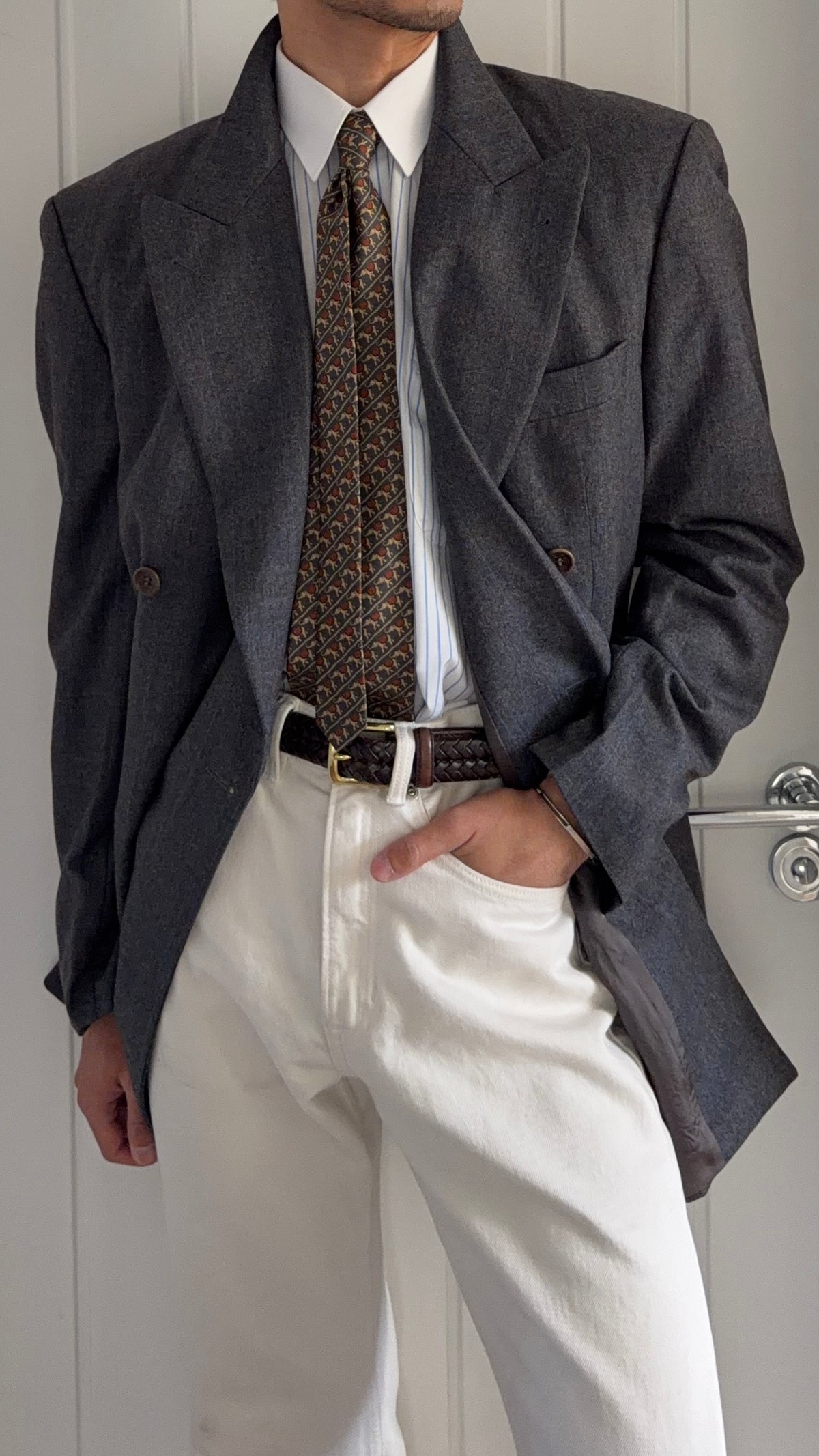 Hugo Boss 1980s Super 120s Peaked Lapel Double Breasted Wool Sport Jacket Blazer - Size XL