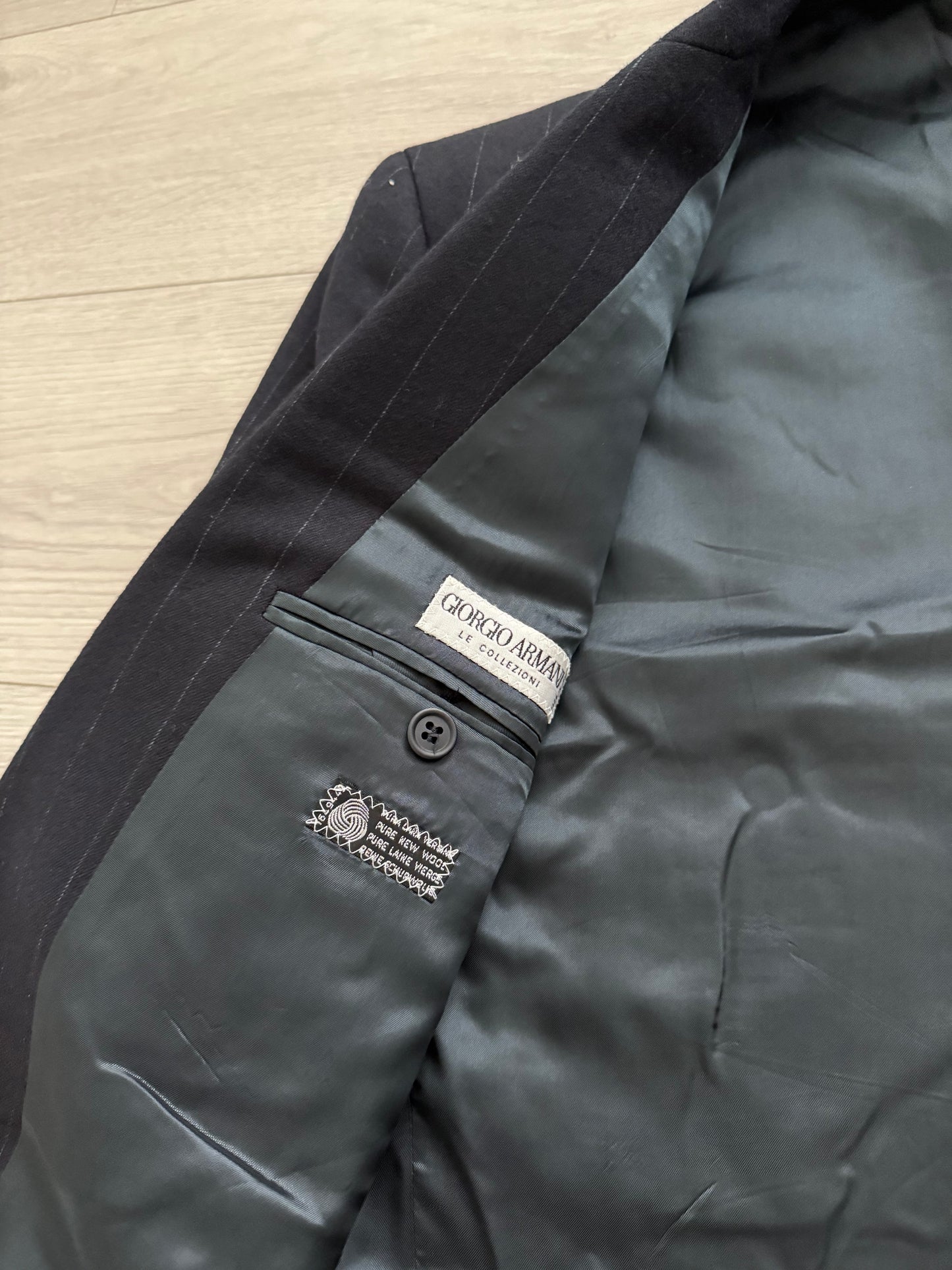 Giorgio Armani 1990s Double-Breasted Striped Wool Suit - Size M Jacket / 32" Waist