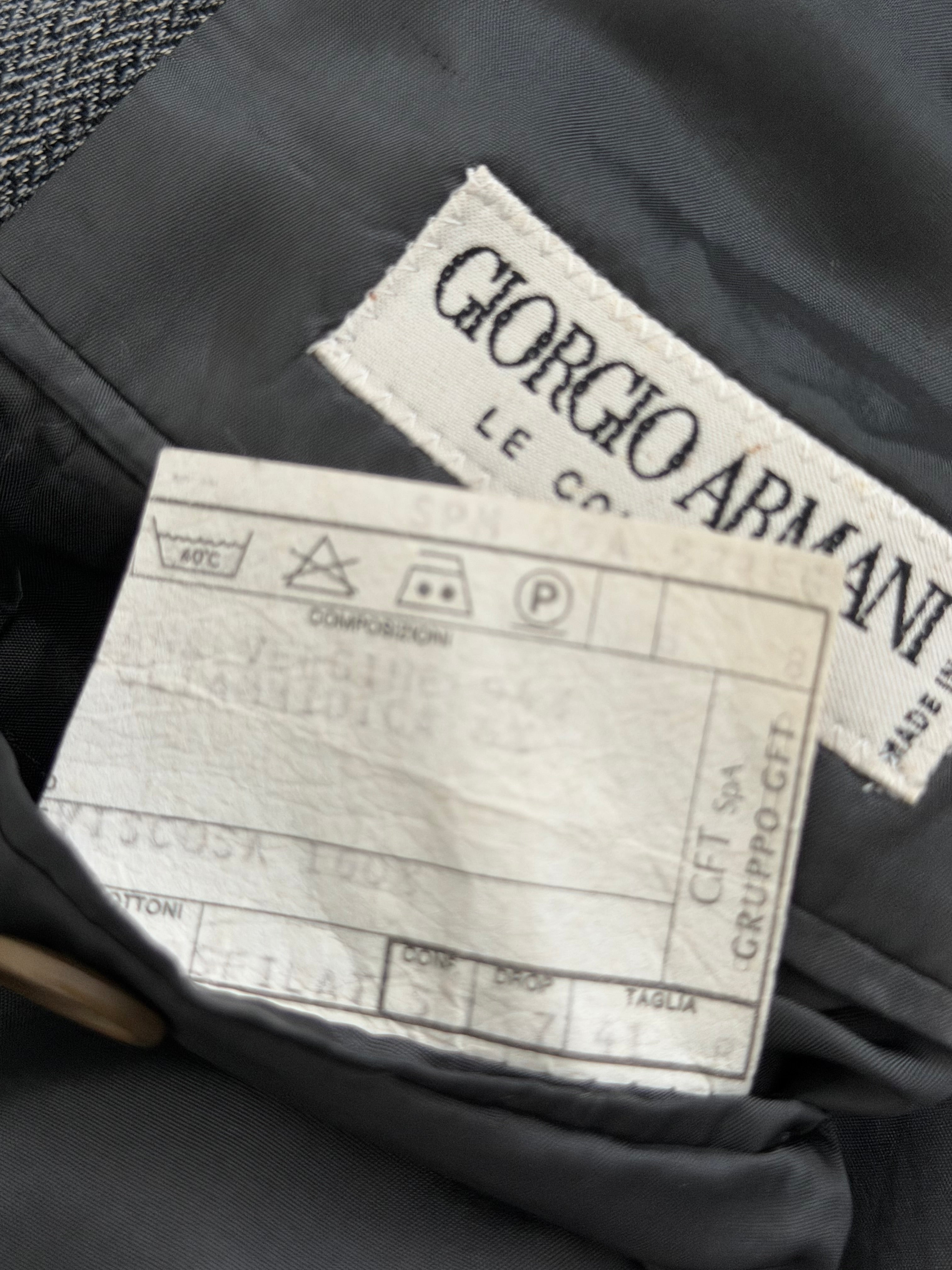 Giorgio Armani 1980s 3B Herringbone Weave Grey Pleated Wool Suit - Size XL Jacket / 32" Waist