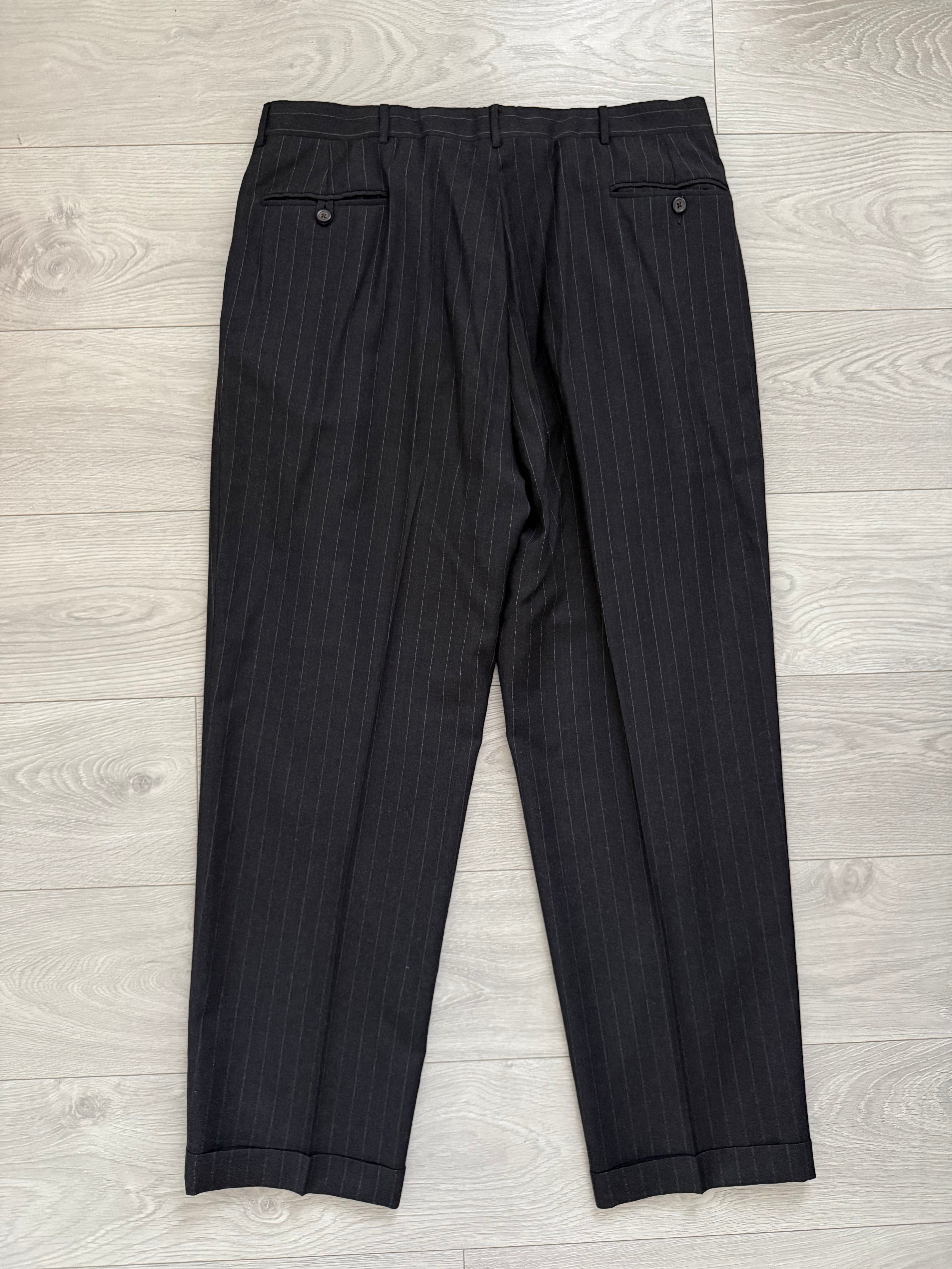 Ralph Lauren 1990s Wool Cashmere Pleated Grey Striped Pants - Size