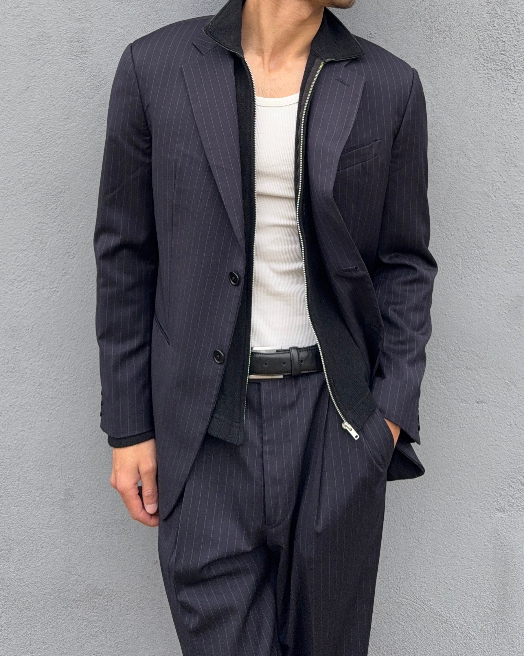 Armani 1990s Pleated 3B Striped Navy Wool Suit - Size M Jacket / 38" Waist