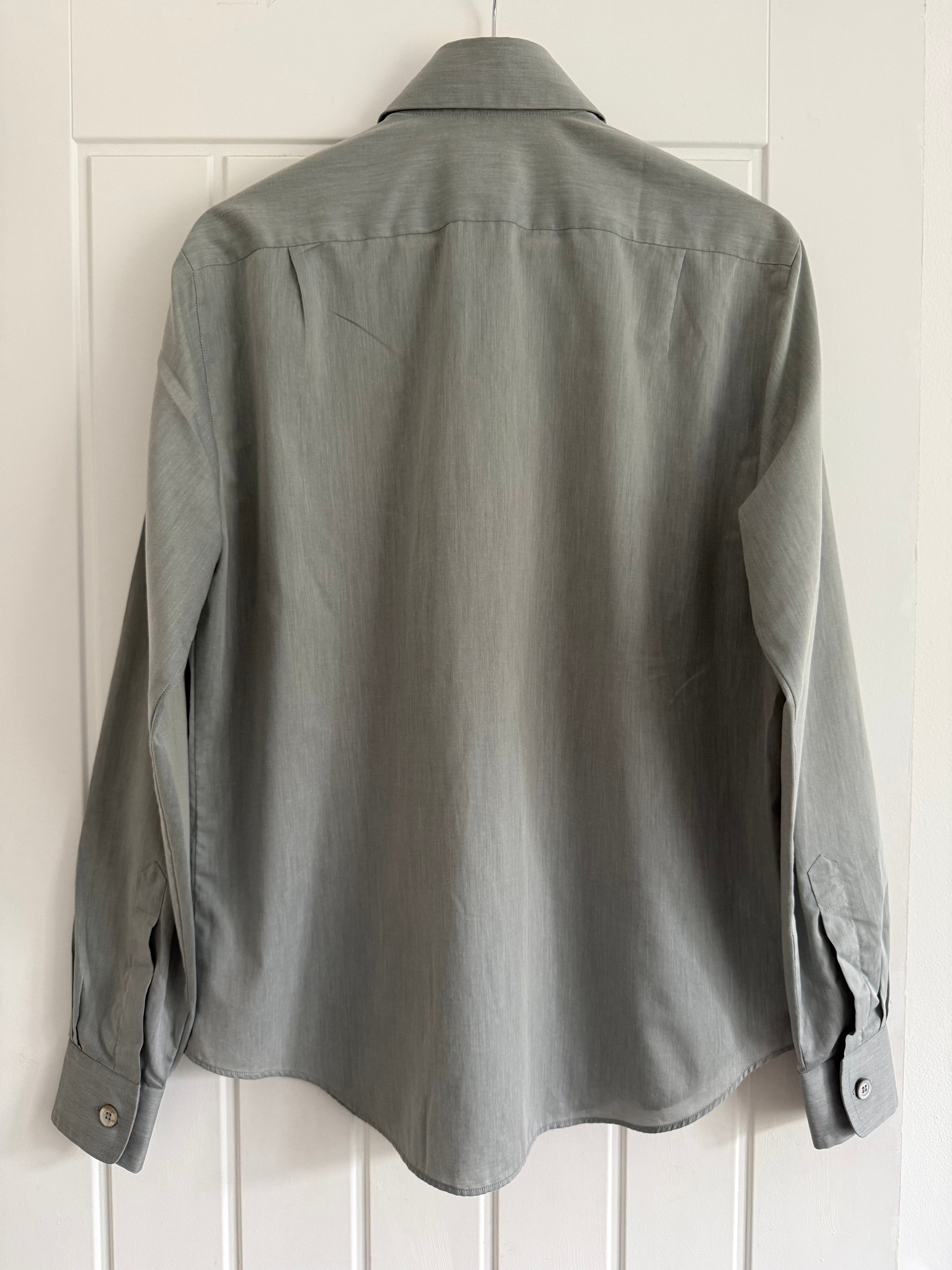 Armani 1990s Green Grey Cotton Shirt - Size M