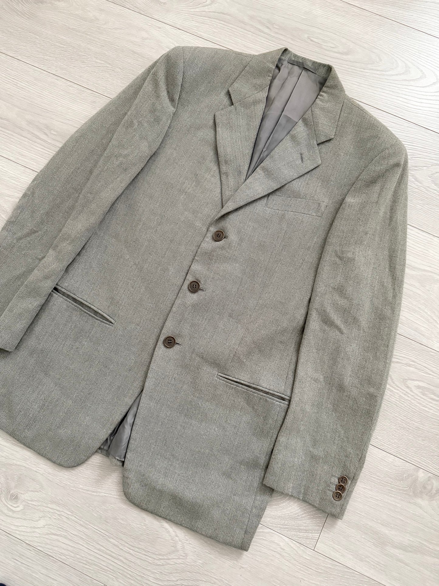 Giorgio Armani 1990s 3B Herringbone Weave Pleated Wool Suit - Size M Jacket / 32" Waist