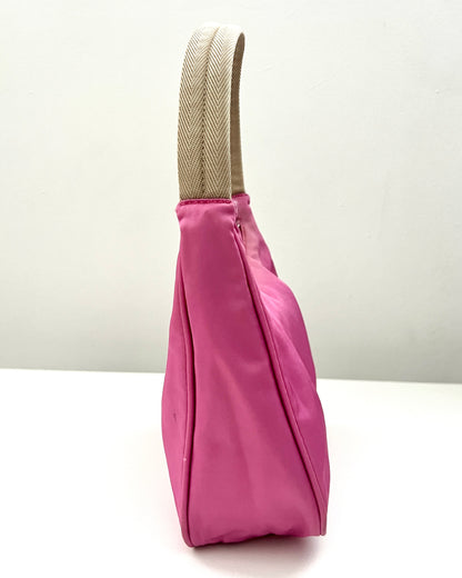 Prada 00s Vela Nylon Plaque Logo Pink Mini Hobo Bag