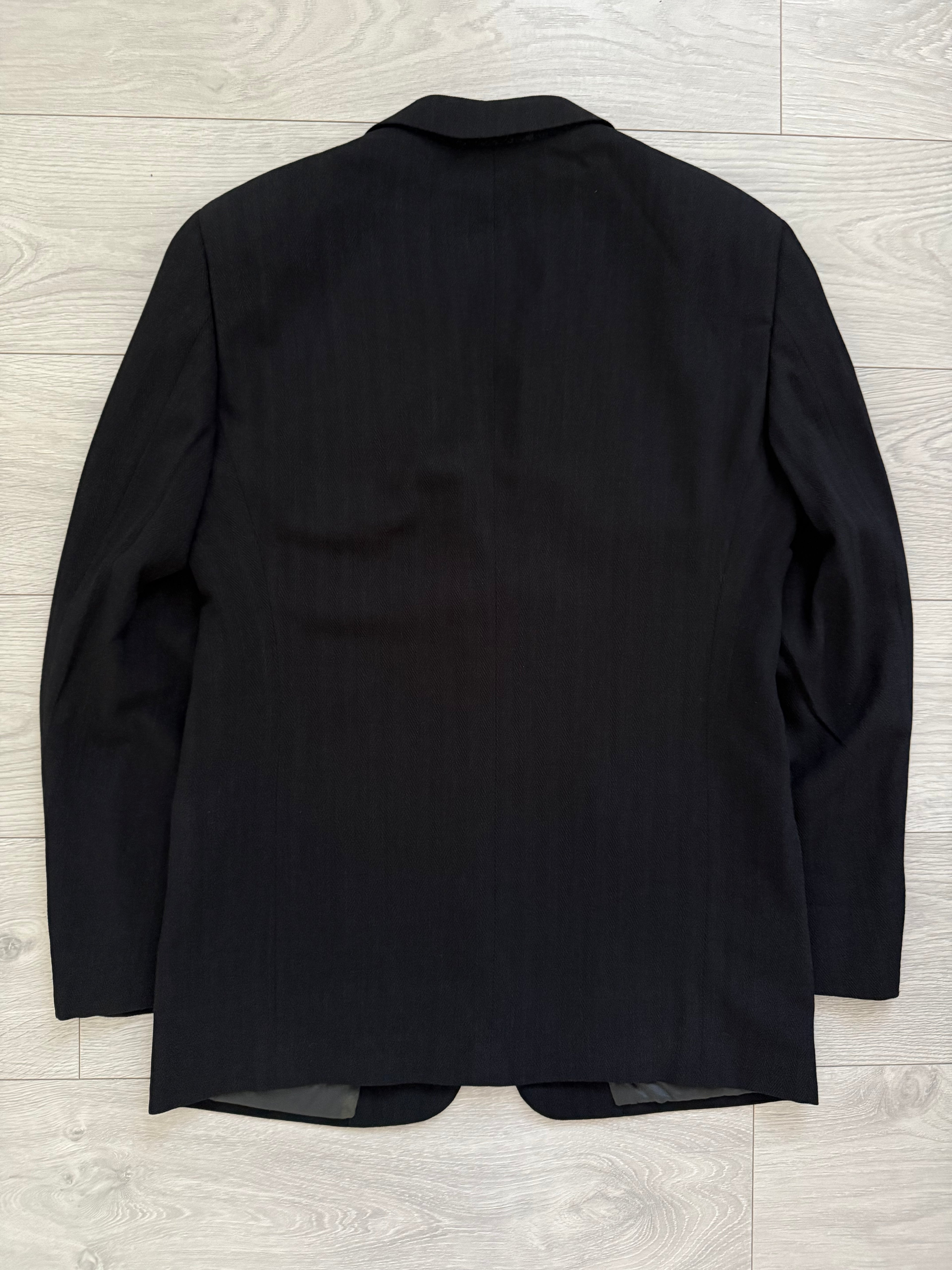 Armani 1990s 2B Textured Herringbone Wool Pleated Black Suit - Size S Jacket / 30" Waist