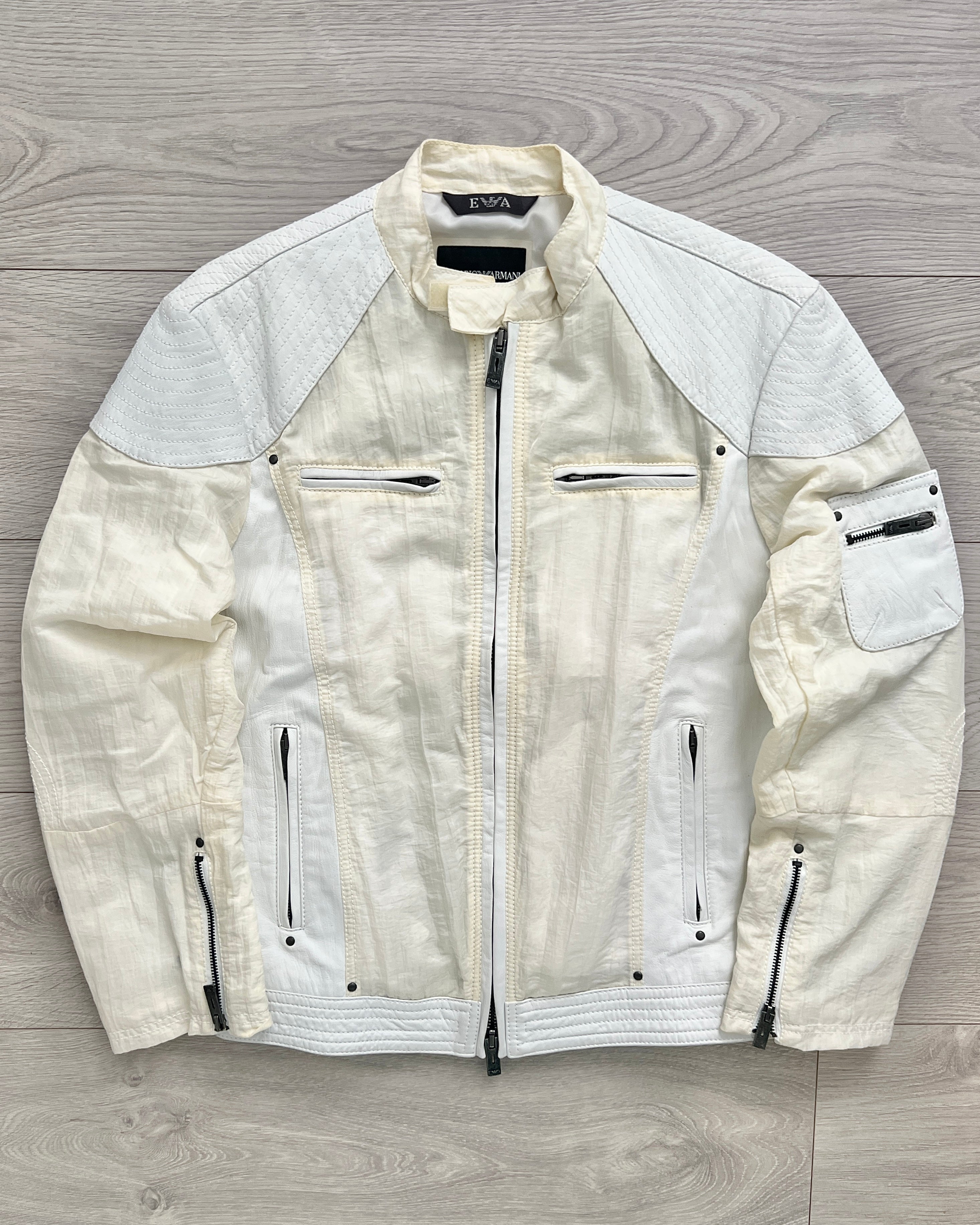 Emporio Armani 2001 Leather Panelled Cafe Racer Moto Jacket - Size M
