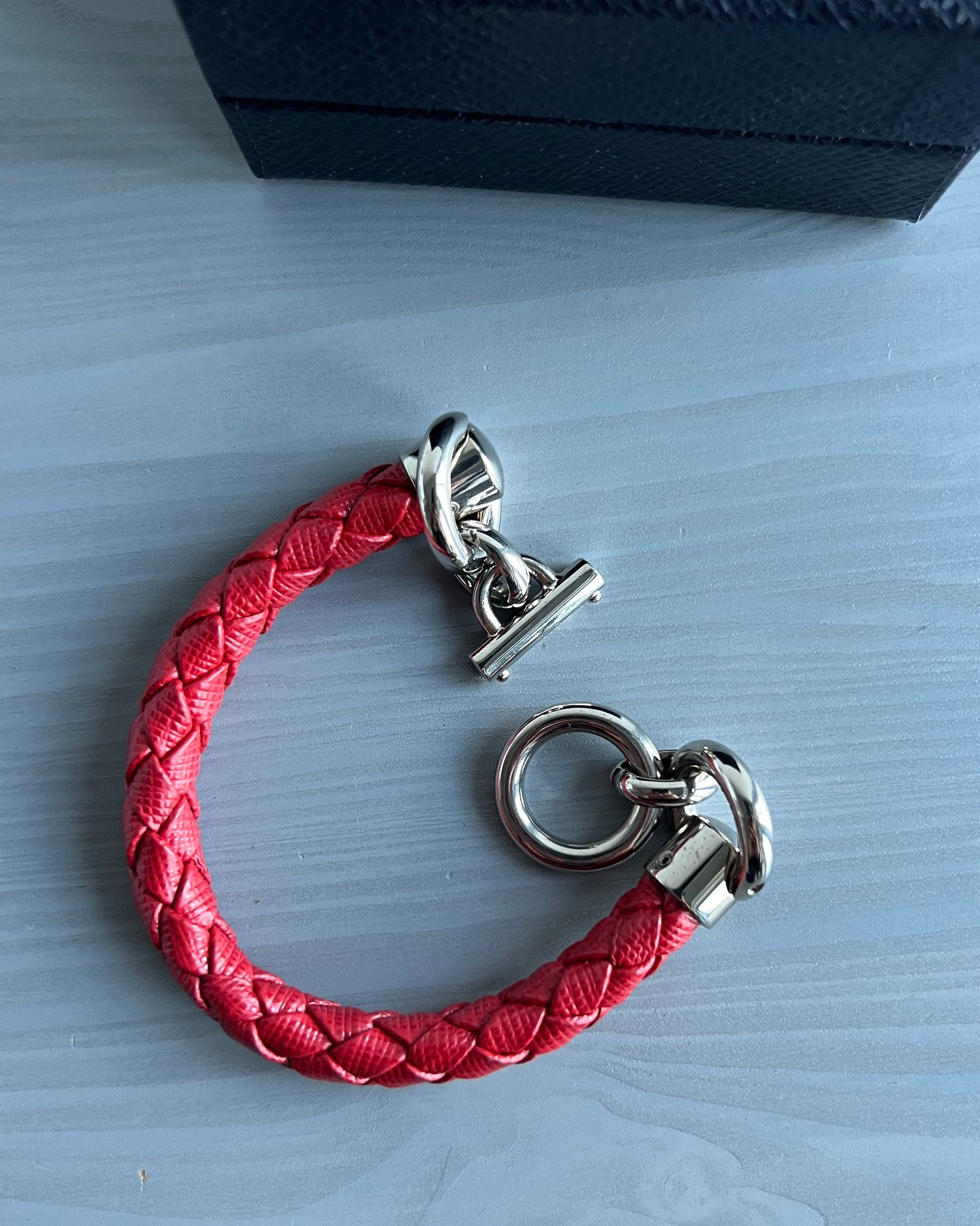 Prada Mainline 2015 Braided Leather Toggle Bracelet