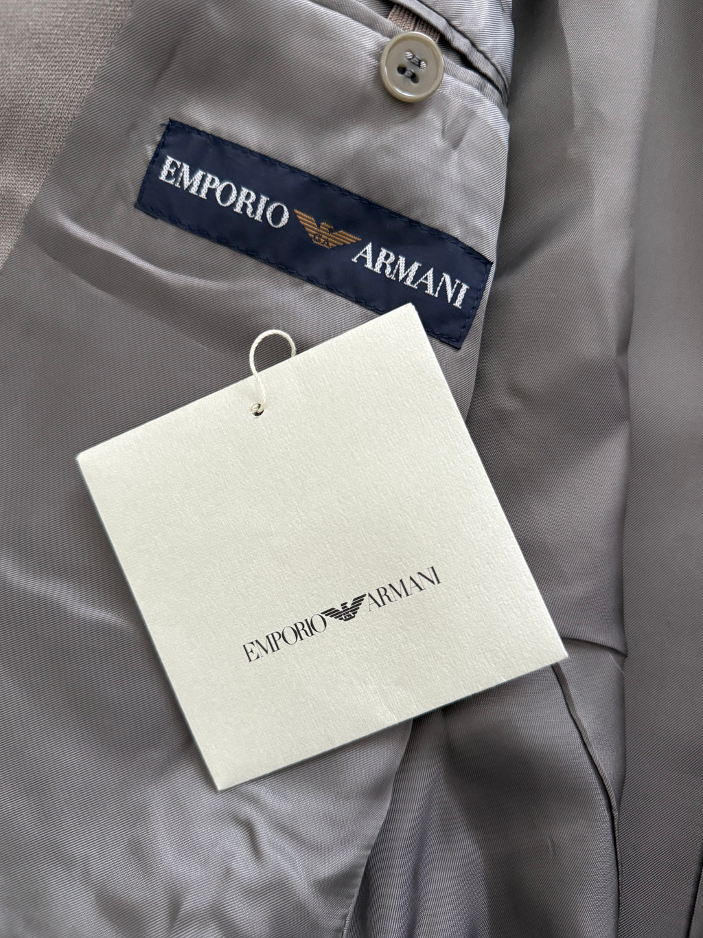 Emporio Armani 1990s Peaked Lapel Double Breasted Taupe Sports Jacket Blazer - Size S