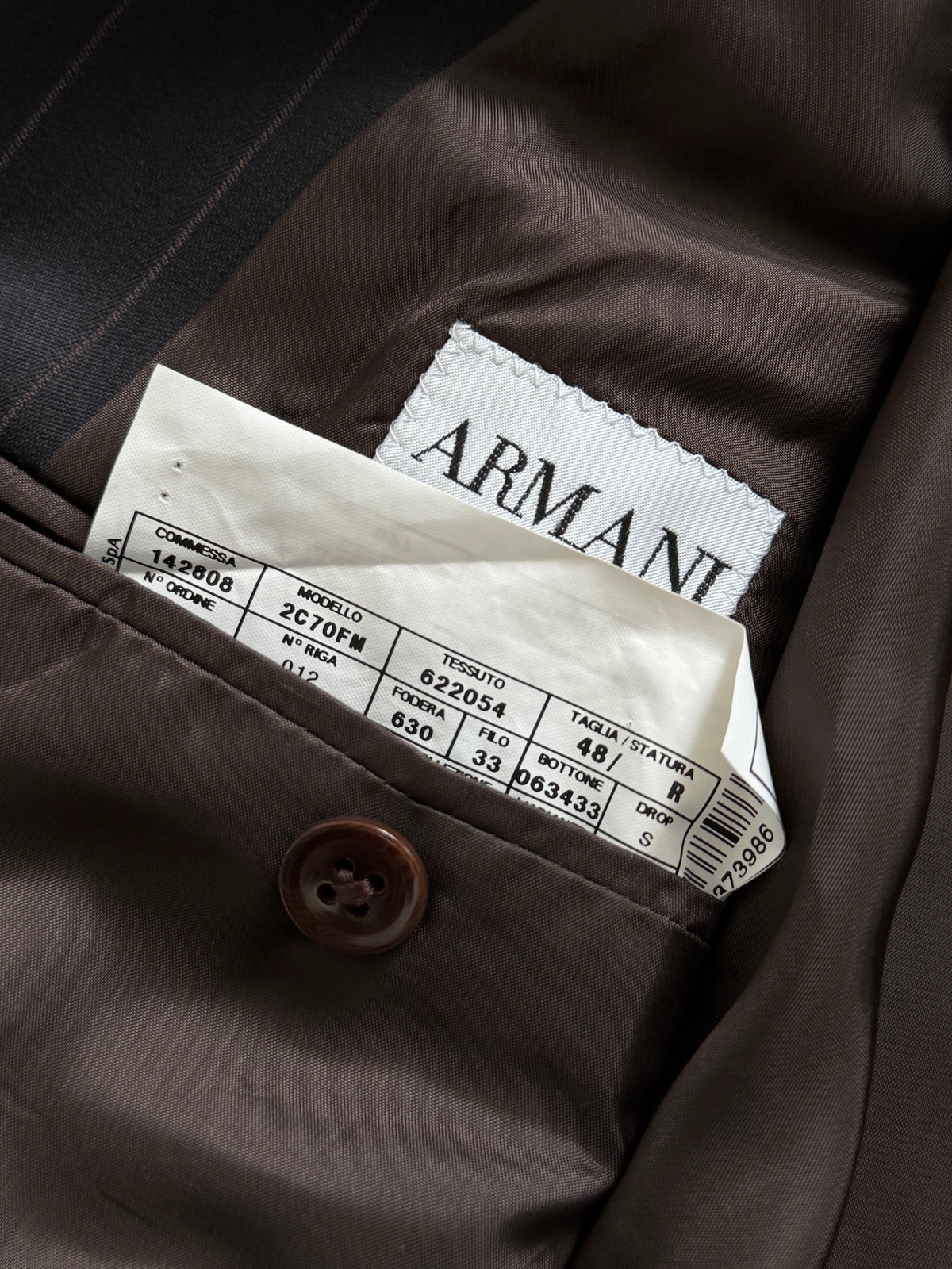 Armani 1990s Peaked Lapel Double Breasted Pleated Wool Suit Espresso Black - Size M Jacket / 32" Waist