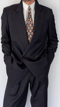 Armani 1990s Peaked Lapel Double Breasted Pleated Wool Suit Espresso Black - Size M Jacket / 32" Waist