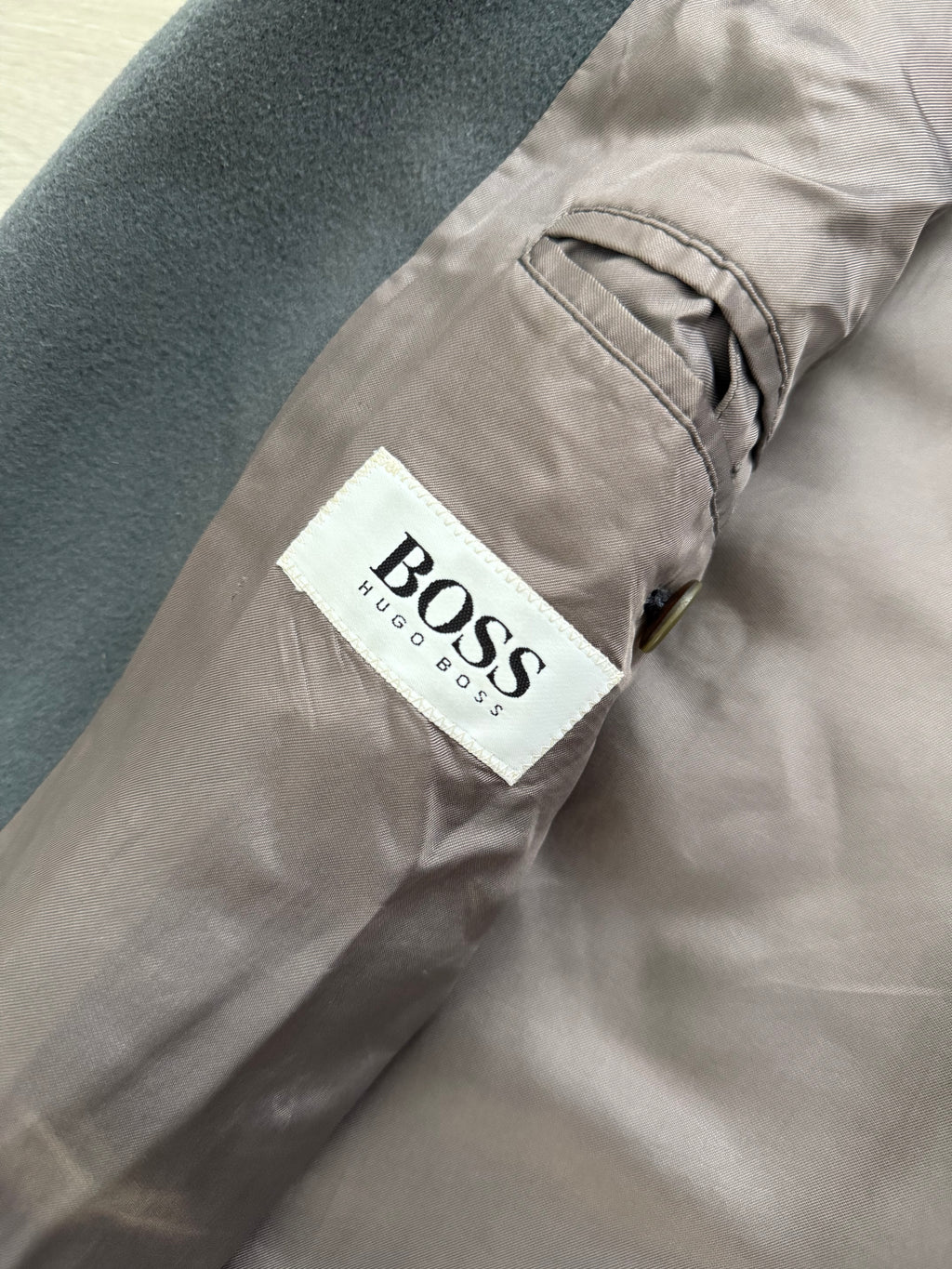 Hugo Boss 1980s 'Yamaha' Peaked Lapel Double-Breasted Wool Coat Grey - Size M