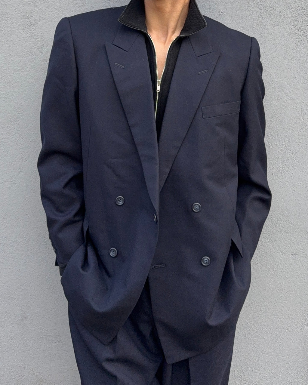 Doremuil Fabric Double Breasted Pleated Wool Suit - Size XL Jacket / 38" Waist