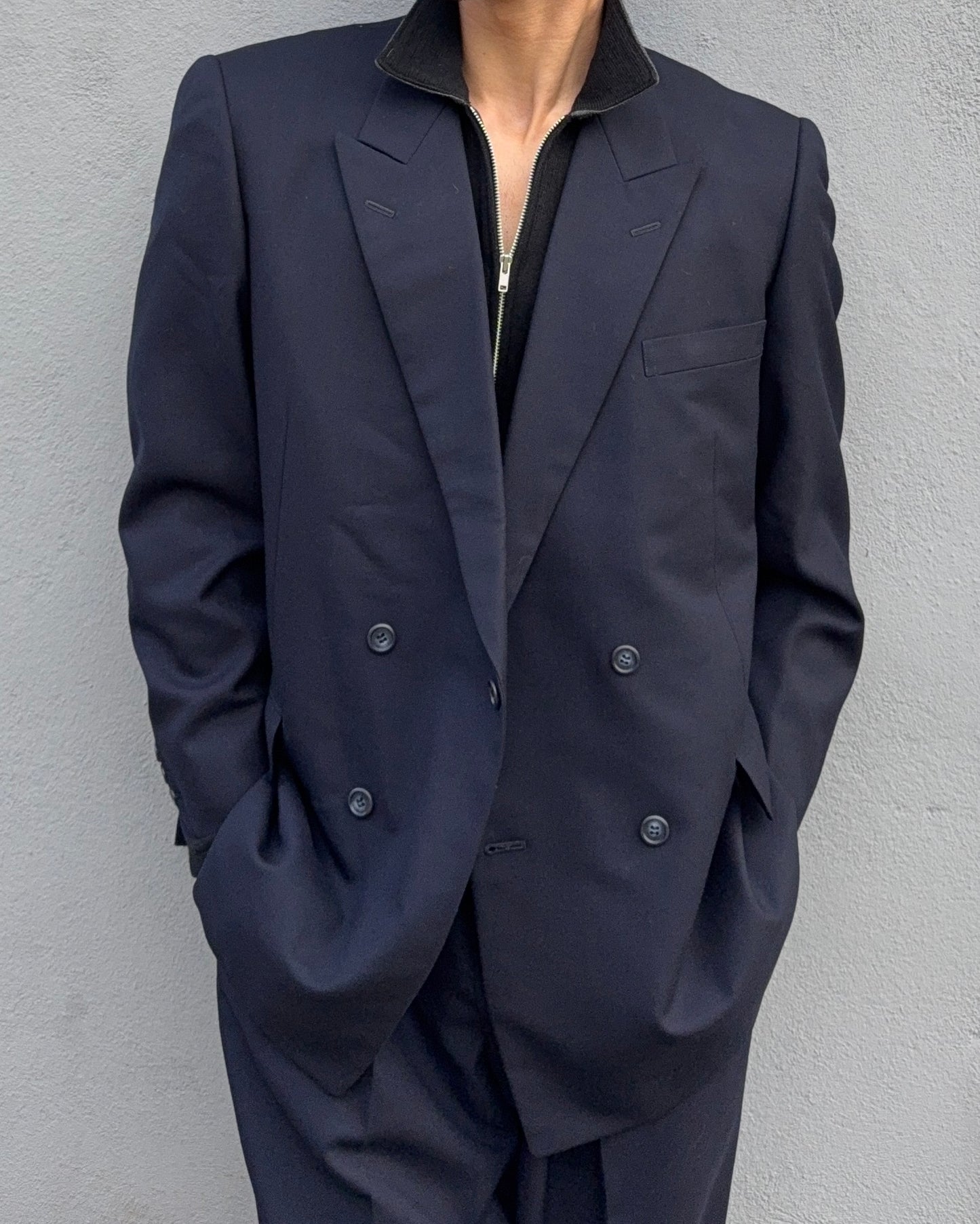 Doremuil Fabric Double Breasted Pleated Wool Suit - Size XL Jacket / 38" Waist