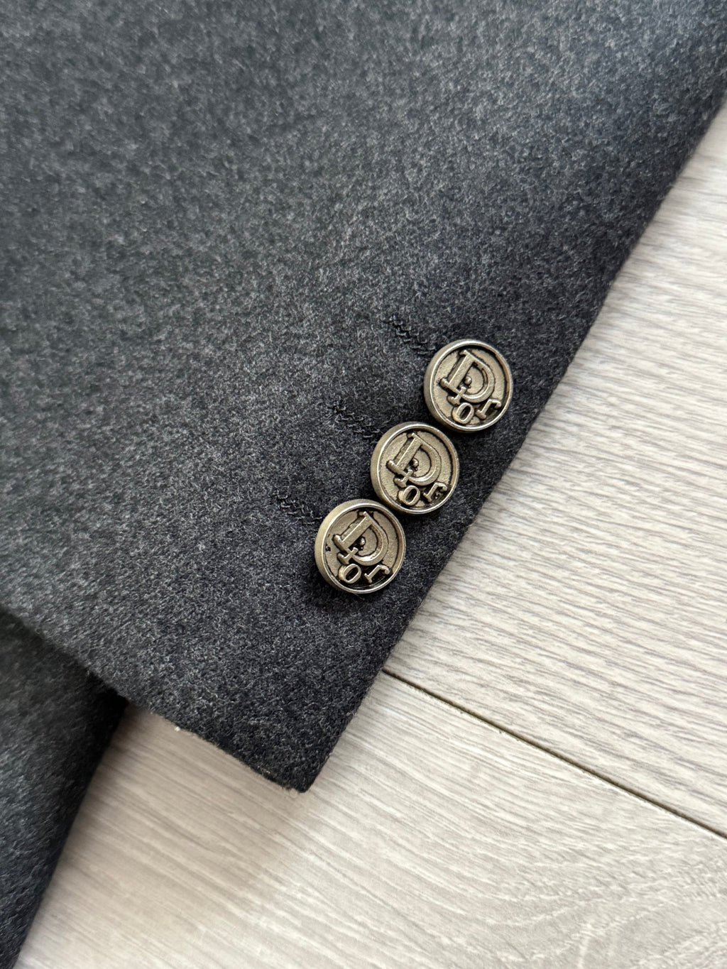 Christian Dior 1980s Peaked Lapel Double Breasted Metal Button Wool Suit - Size S Jacket / 29" Waist