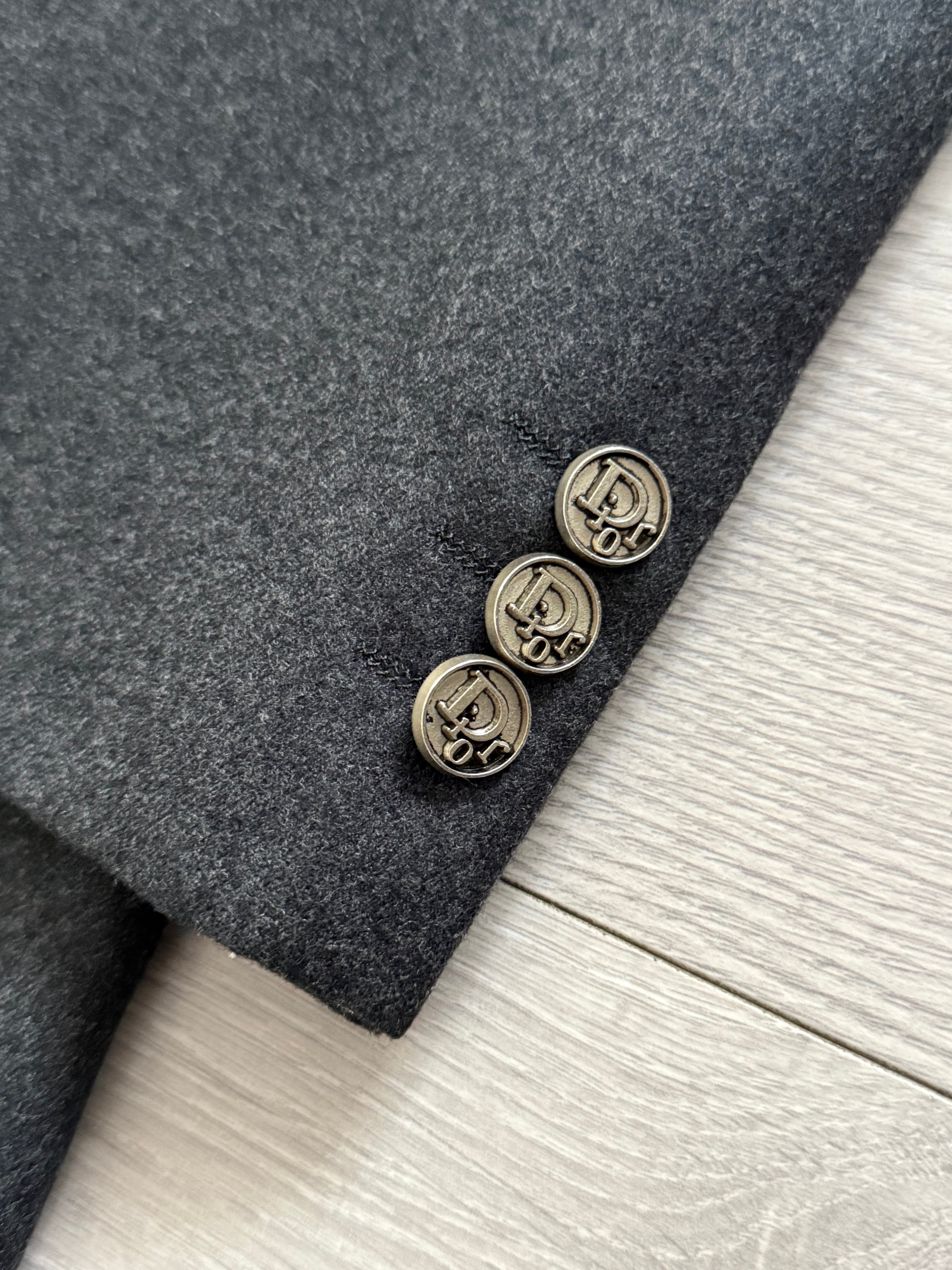 Christian Dior 1980s Peaked Lapel Double Breasted Metal Button Wool Suit - Size S Jacket / 29" Waist