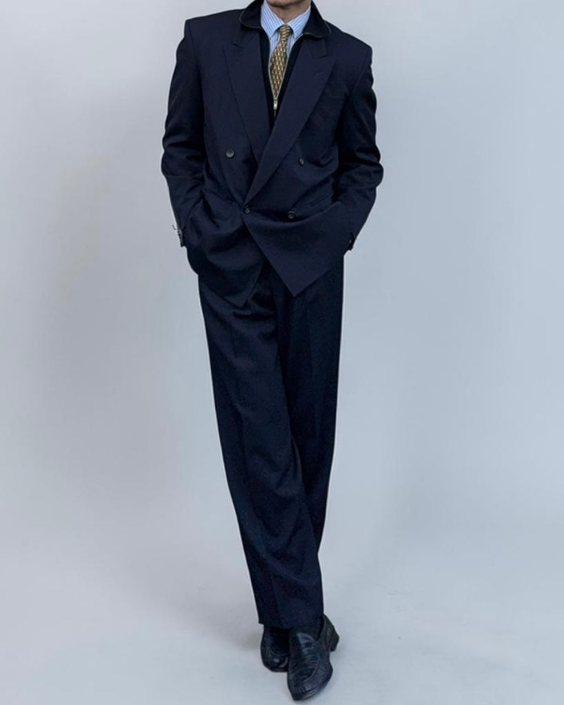 Comme Des Garcons Homme 1992 Double Breasted Pleated Wool Navy Suit - Size M Jacket / 30" Waist