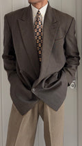 Giorgio Armani 1980s Peaked Lapel Double Breasted Wool Sport Jacket Blazer Brown - Size L