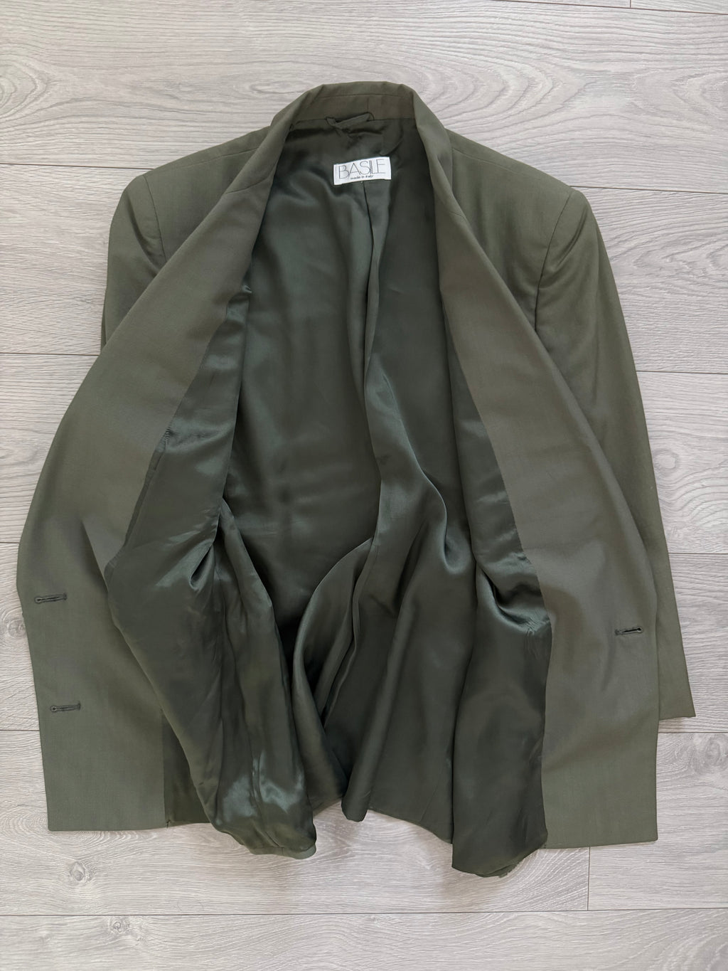 Basile 1980s Peaked Lapel Double Breasted Draped Wool Suit - Size S Jacket / 28" Waist