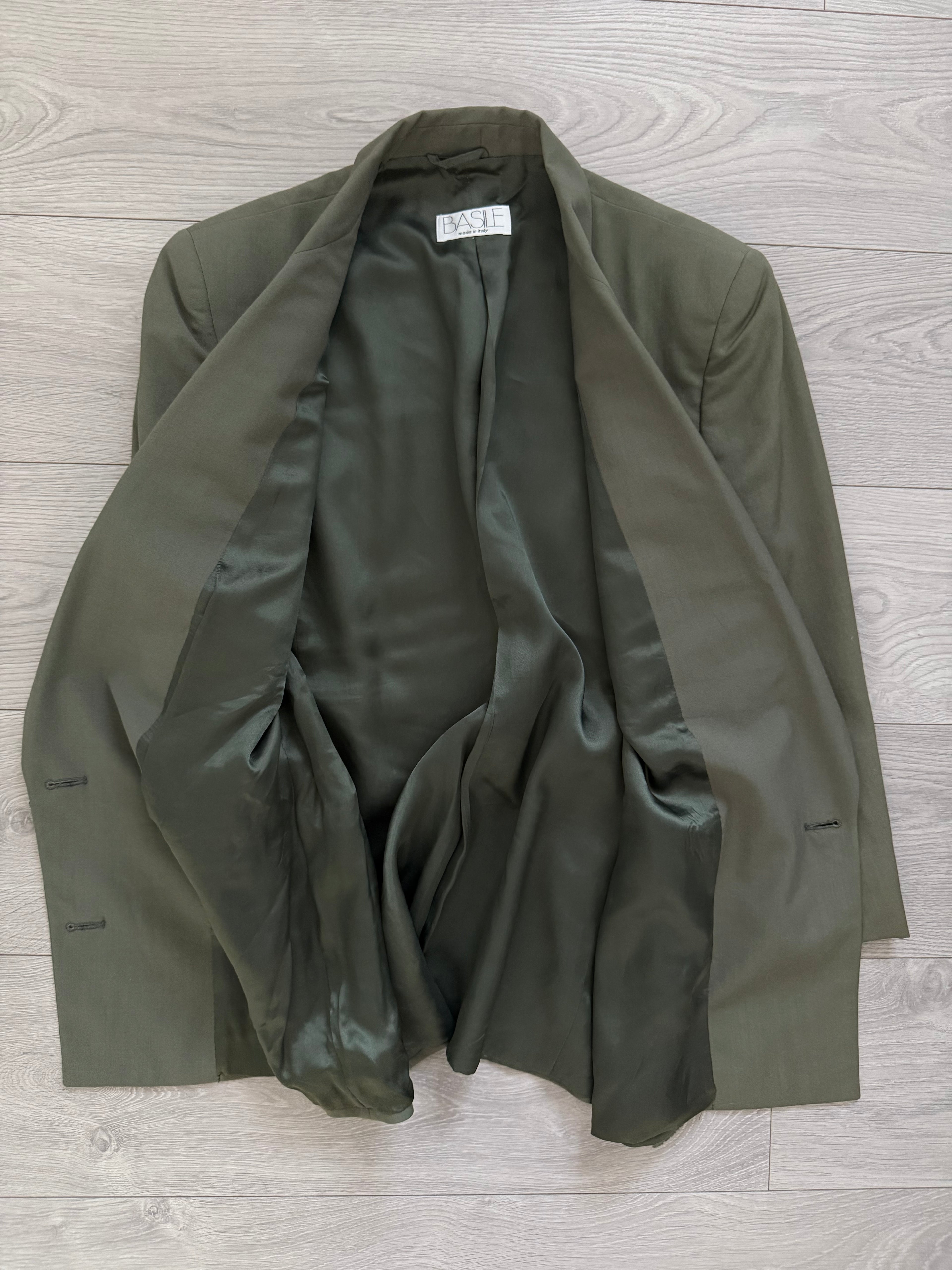 Basile 1980s Peaked Lapel Double Breasted Draped Wool Suit - Size S Jacket / 28" Waist