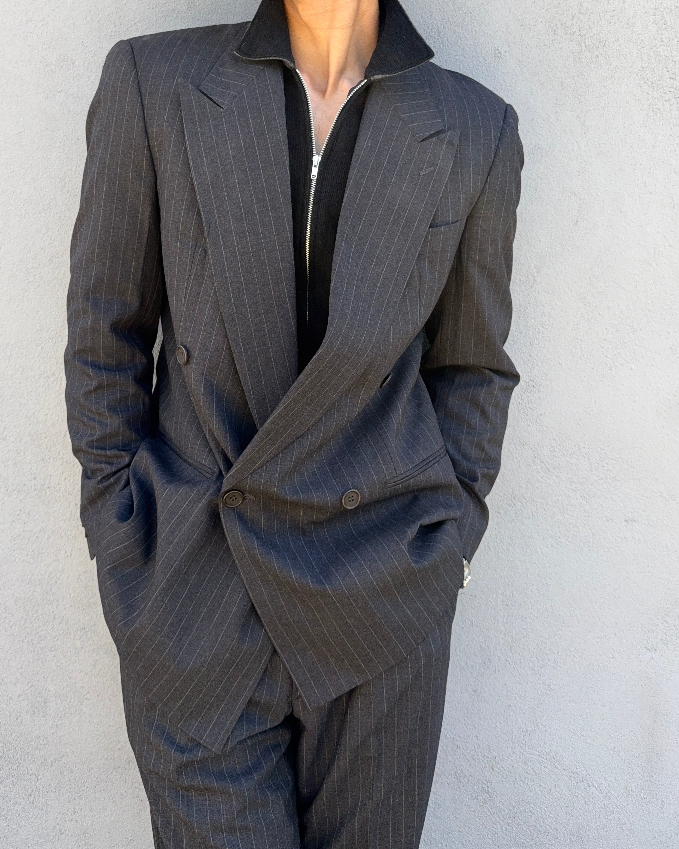 Giorgio Armani 1990s Double-Breasted Pleated Striped Suit - Size M Jacket / 30" Waist