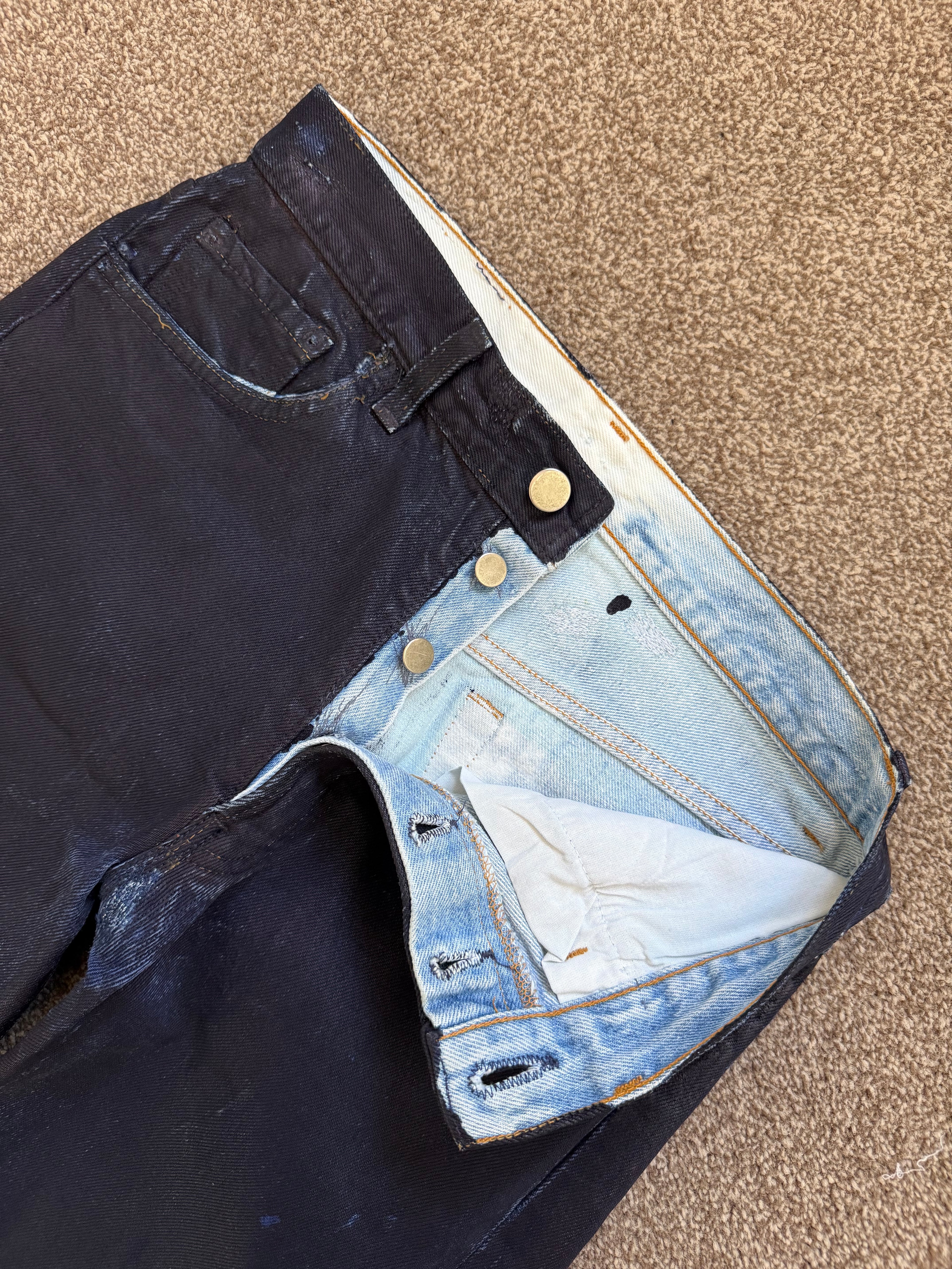 Maison Martin Margiela Artisanal Line (0)(10) AW2001 Blue Painted Denim Jeans - Size 28" Waist