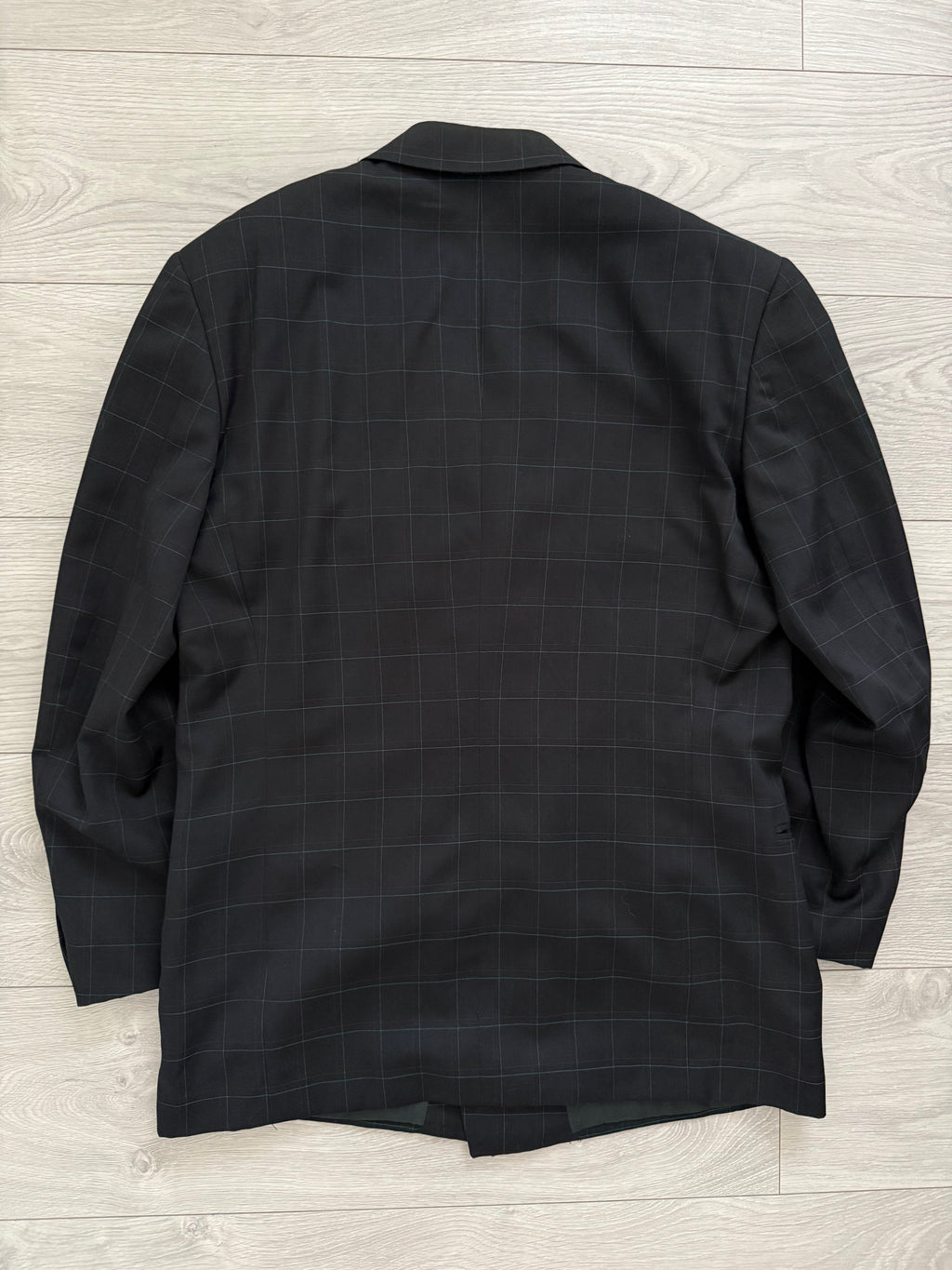 Versace 1980s Notch Lapel Double Breasted Pleated Wool Check Suit Black - Size M Jacket / 32" Waist