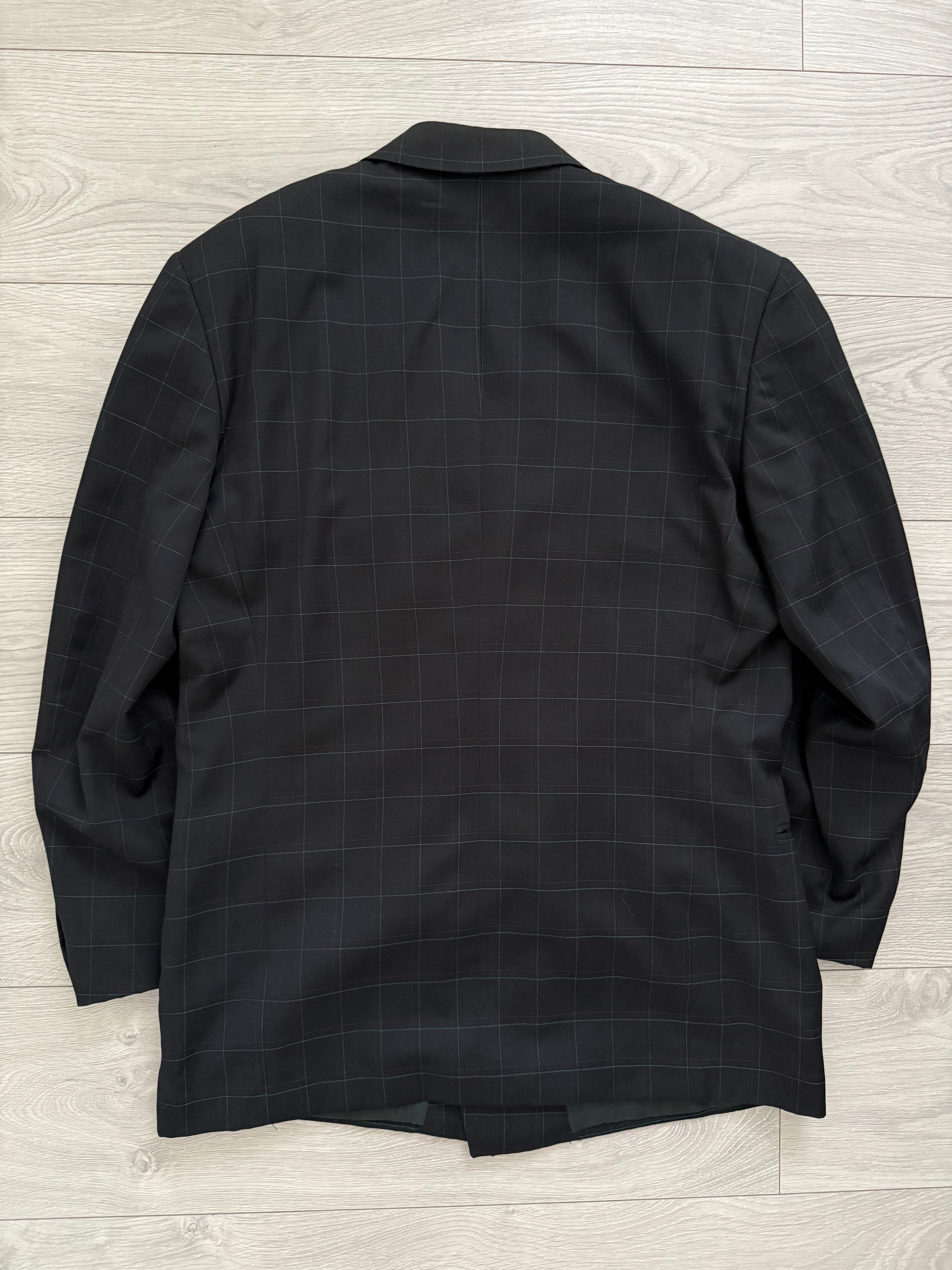 Versace 1980s Notch Lapel Double Breasted Pleated Wool Check Suit Black - Size M Jacket / 32" Waist