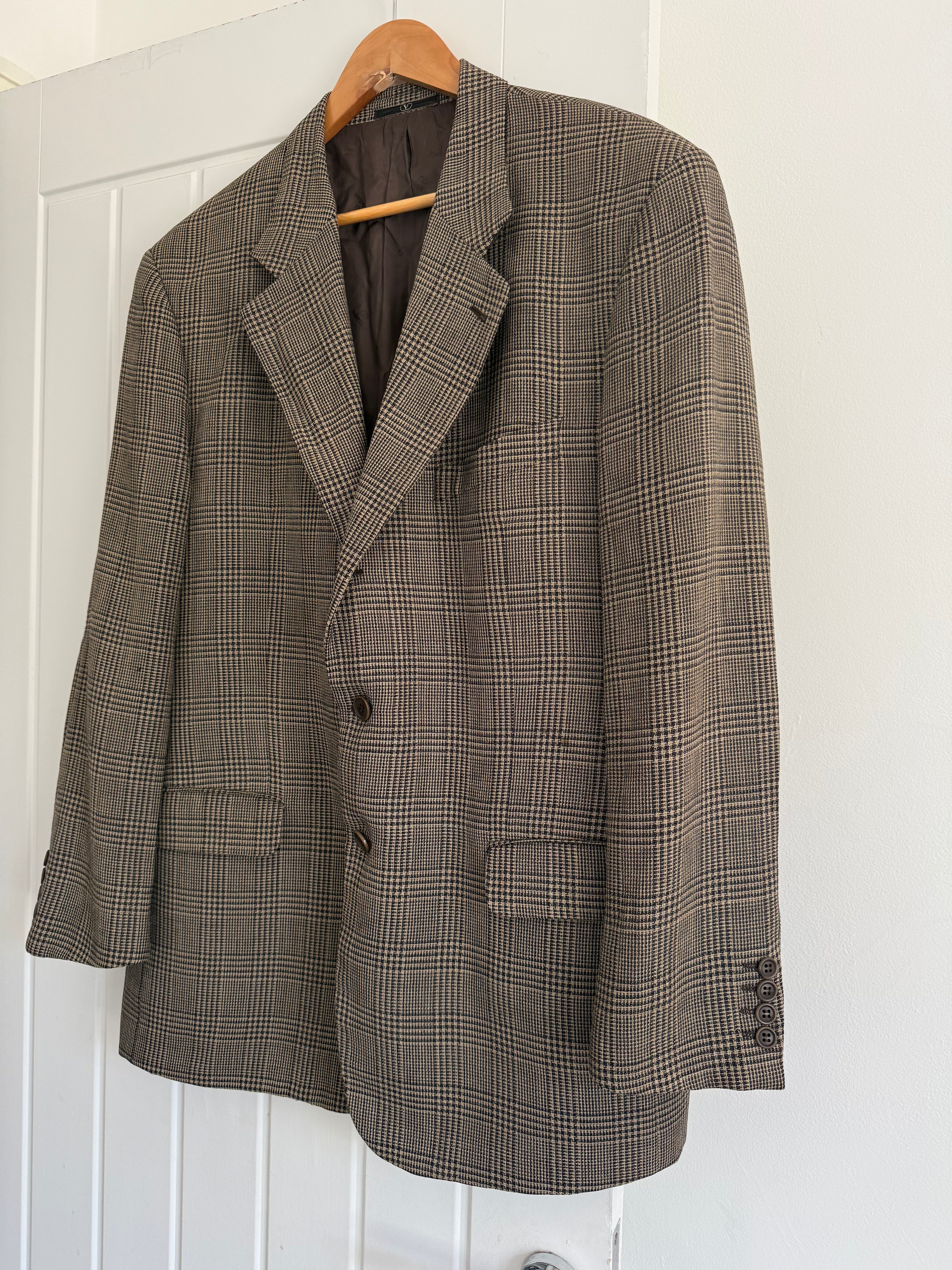 Valentino 1980s Wool Check Sports Jacket Blazer - Size XXL