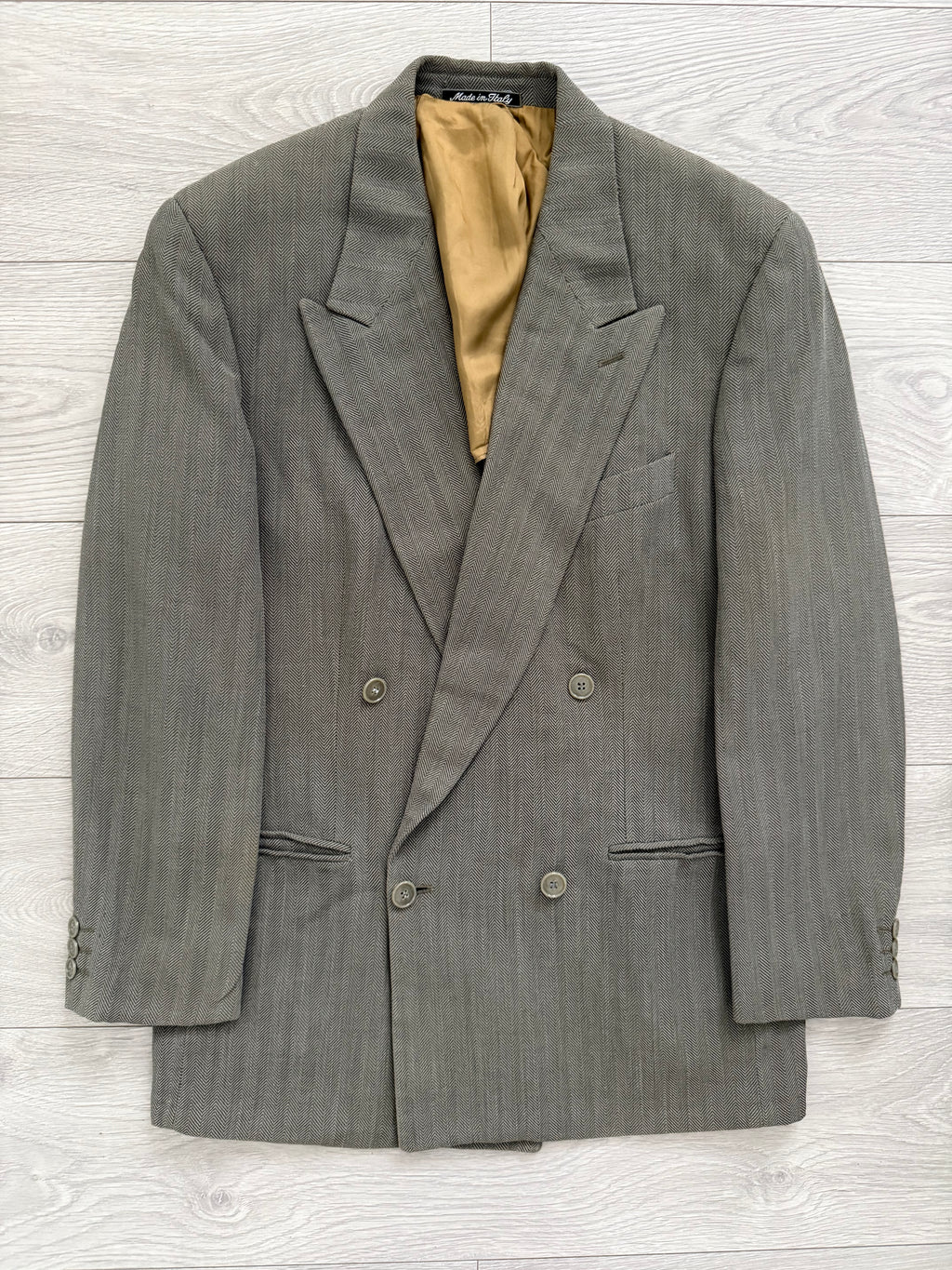 Emporio Armani 1990s Double Breasted Peaked Lapel Textured Jacket - Size S