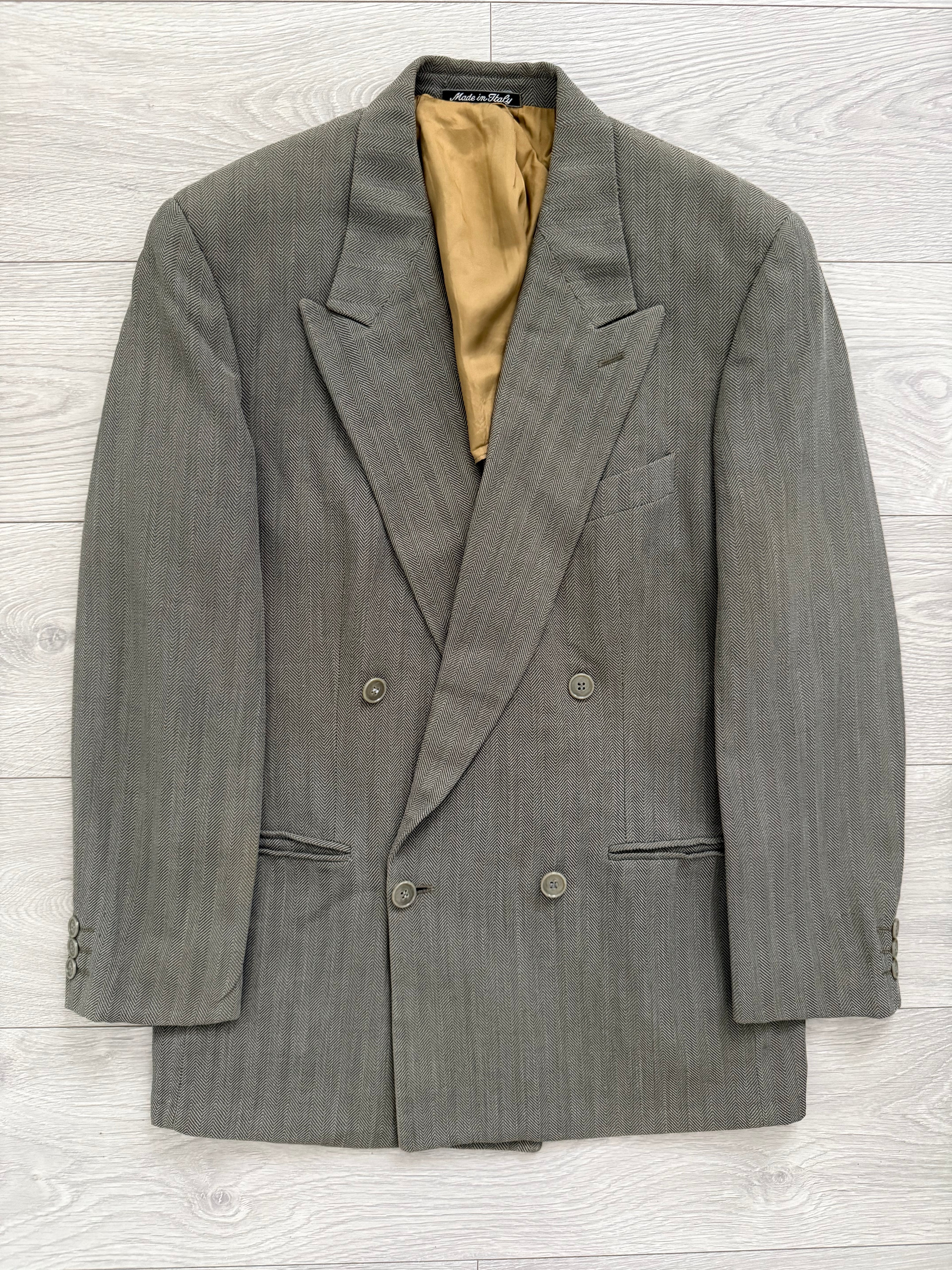 Emporio Armani 1990s Double Breasted Peaked Lapel Textured Jacket - Size S