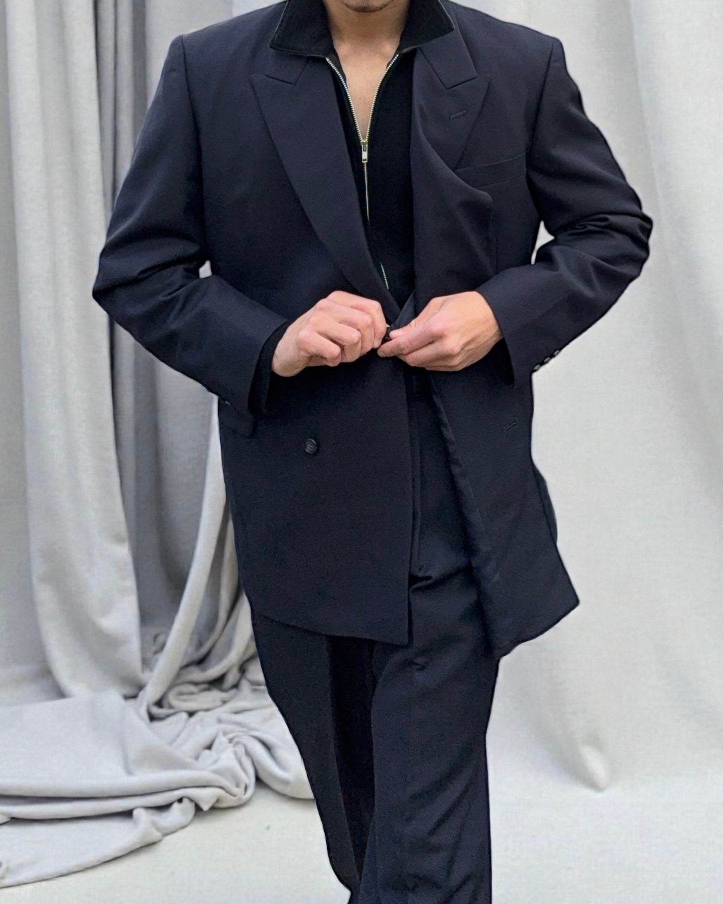 Doremuil Fabric Double Breasted Pleated Wool Suit - Size XL Jacket / 36" Waist