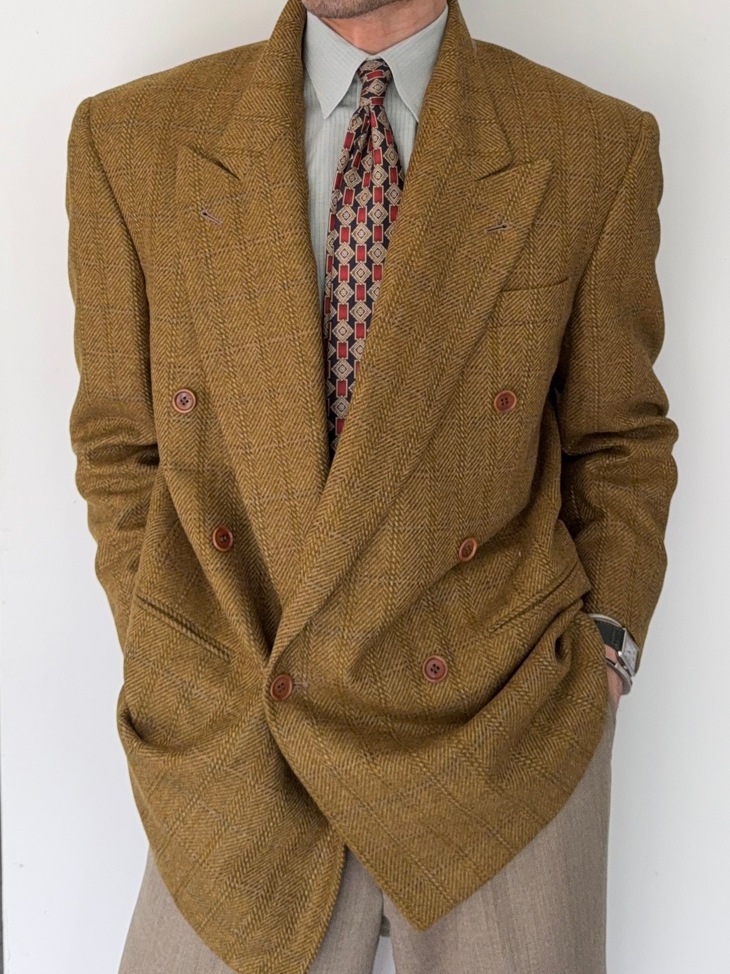 Valentino 1980s Peaked Lapel Double Breasted Wool Jacket  - Size M